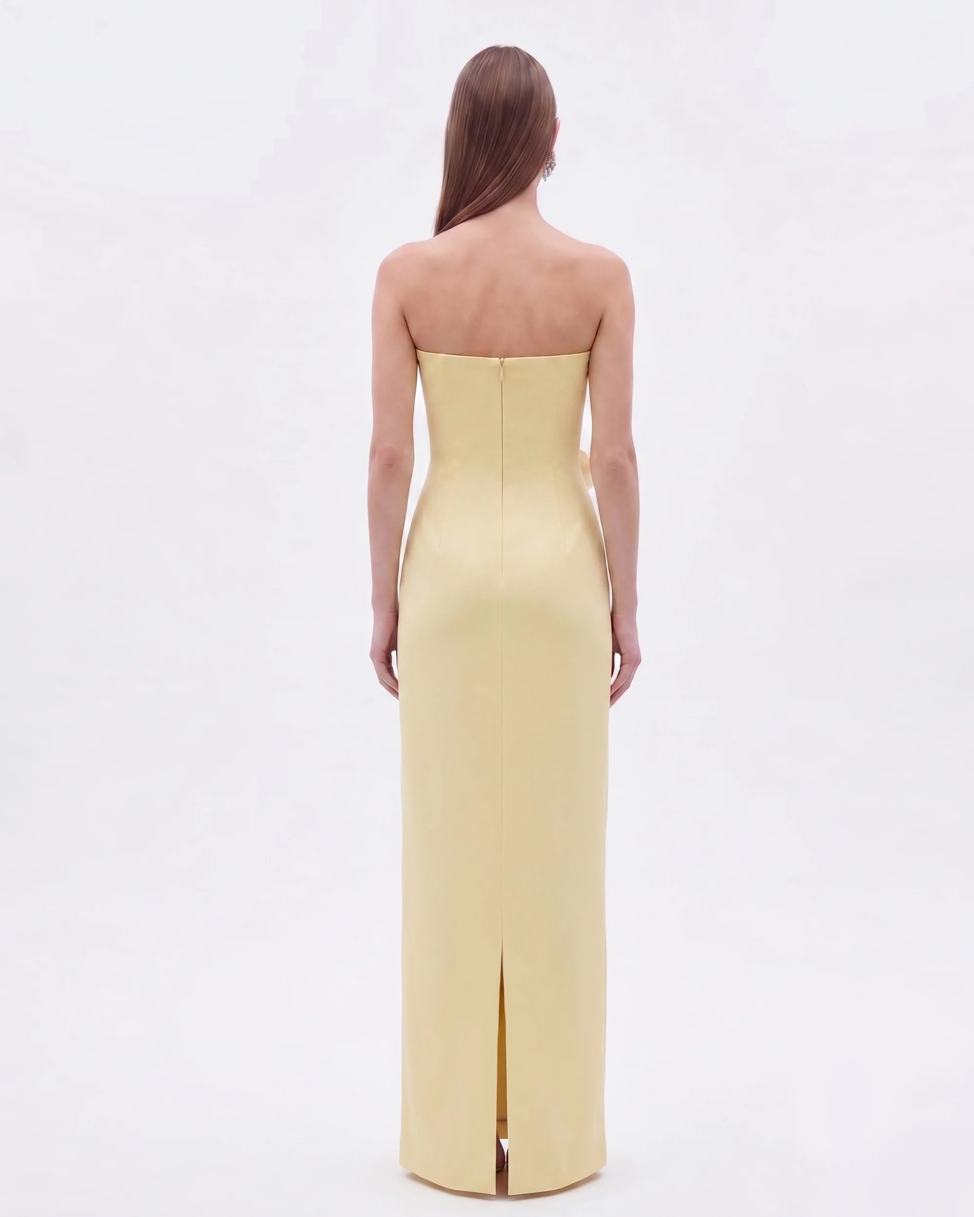 Floral Appliqué Strapless Dress - Yellow - FASHION NOB