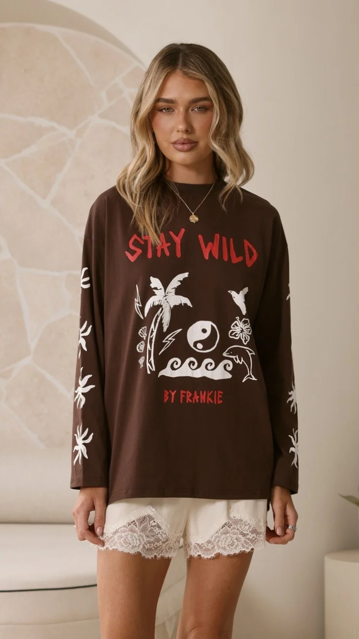 Stay Wild Long Sleeve Top - Chocolate