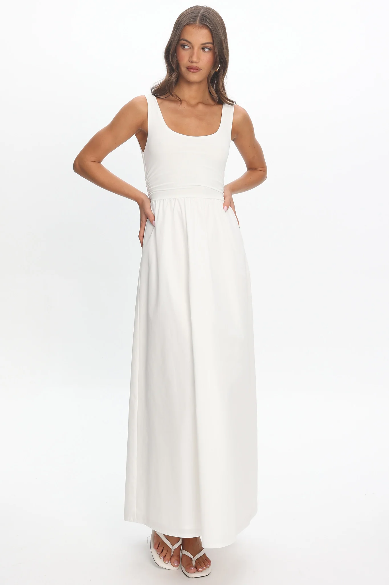 Ivory Muse Ruched Tank Maxi Dress Off White