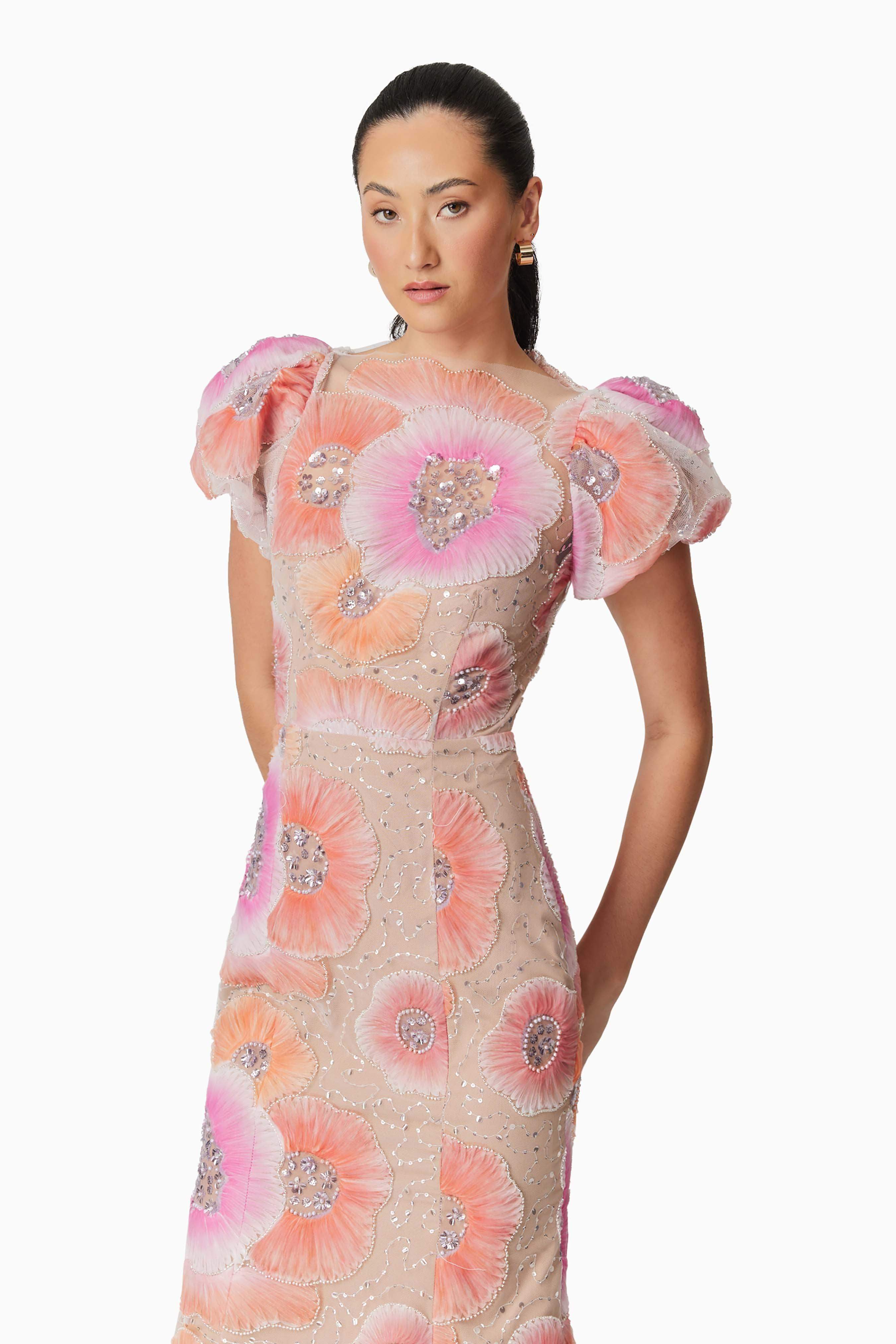 Brittany Floral Midi Dress in Pink