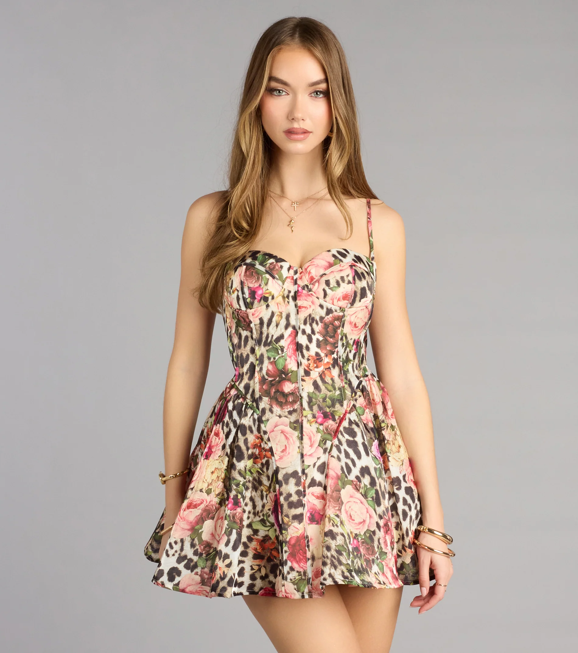 Karla Leopard Floral A-Line Mini Dress