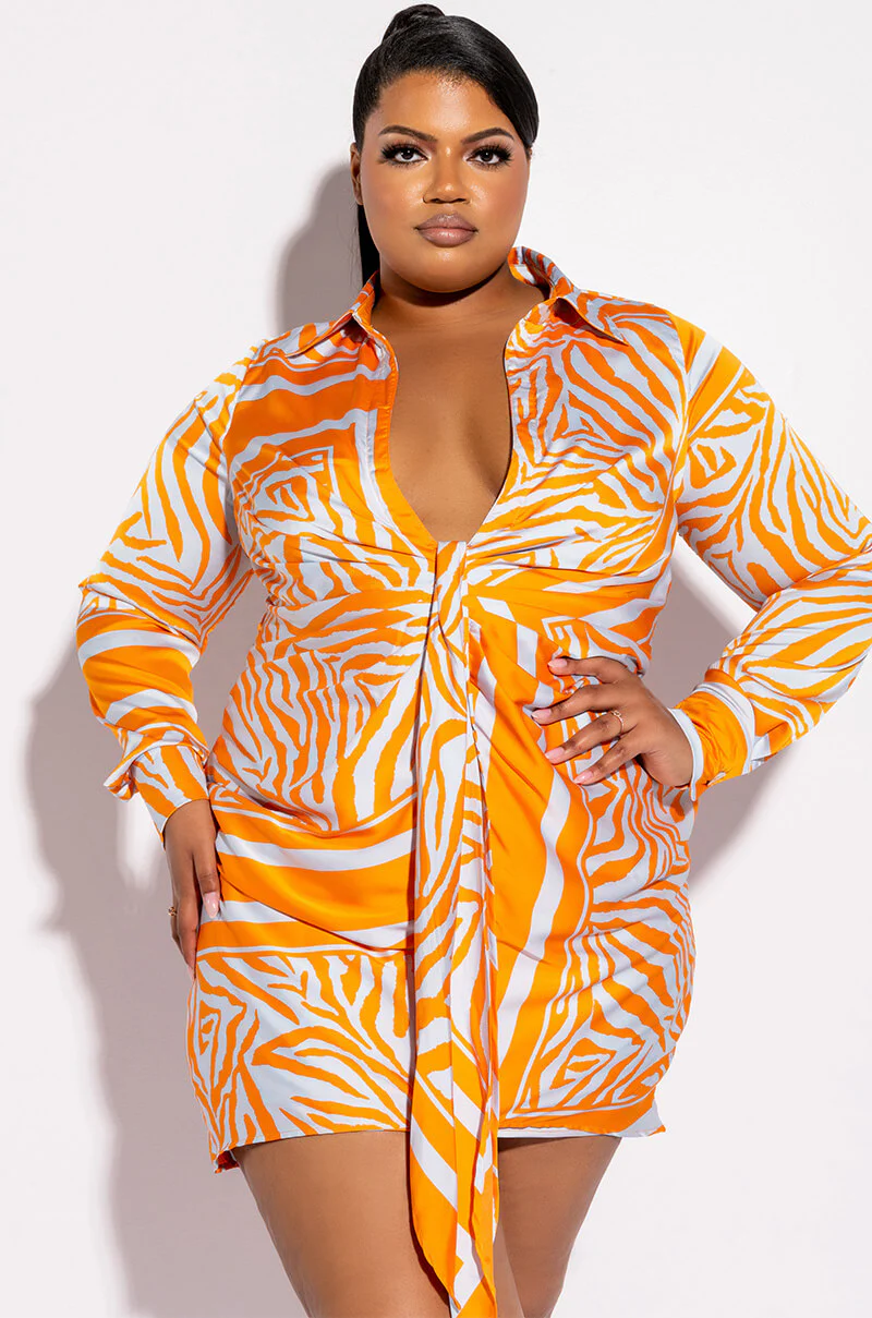Plus She Is Wild Satin Shirt Dress