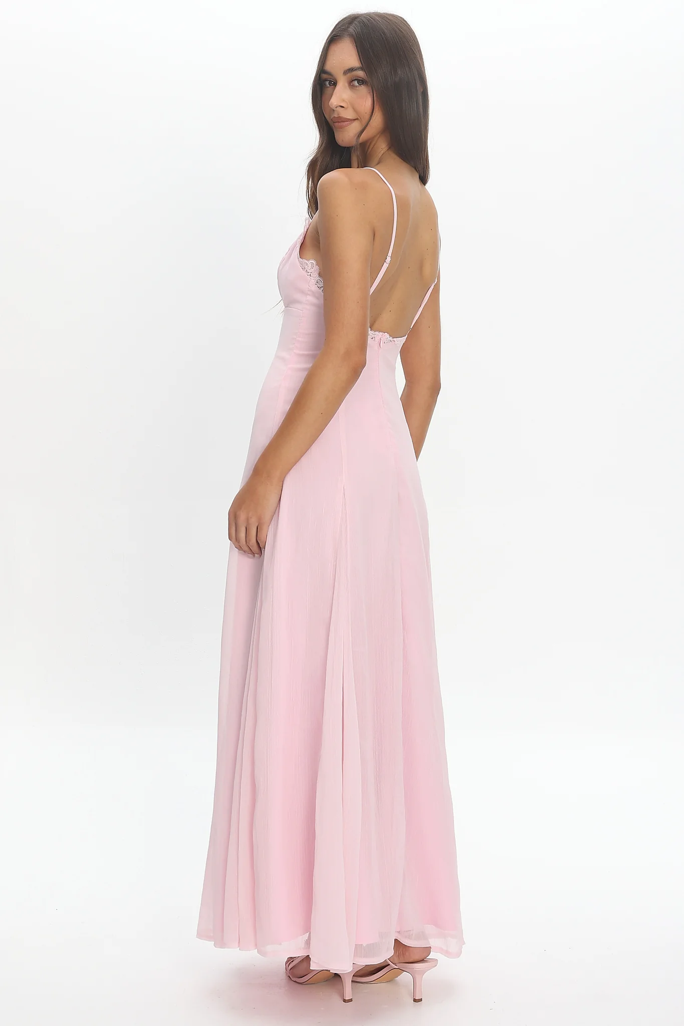 Edessa Lace-Trim Maxi Dress Blush