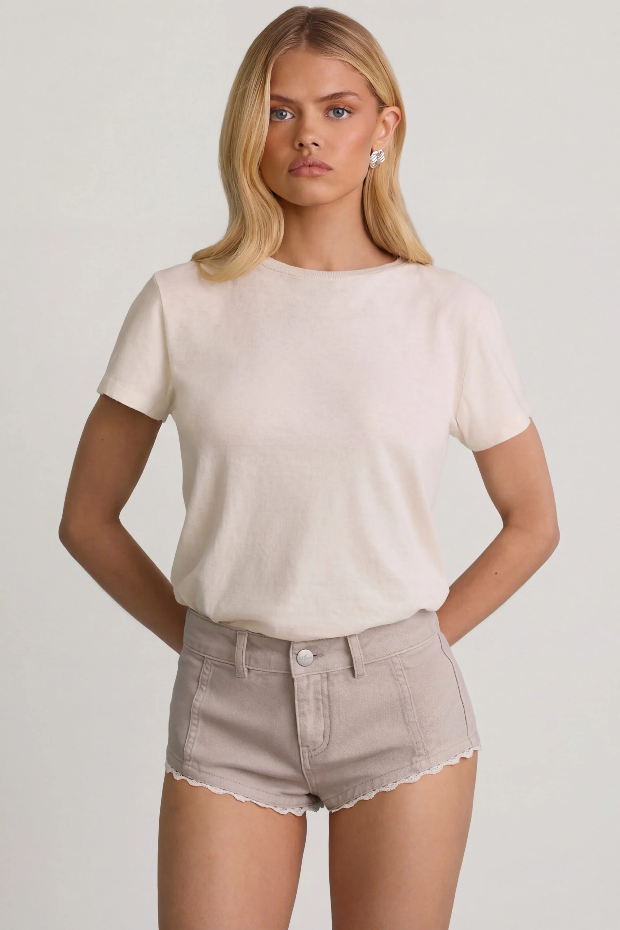Low-Rise Hot Pants in Ecru