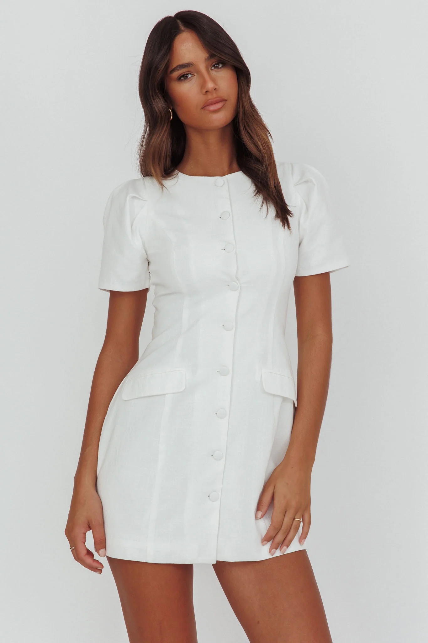 Philomena Button Front Mini Dress White
