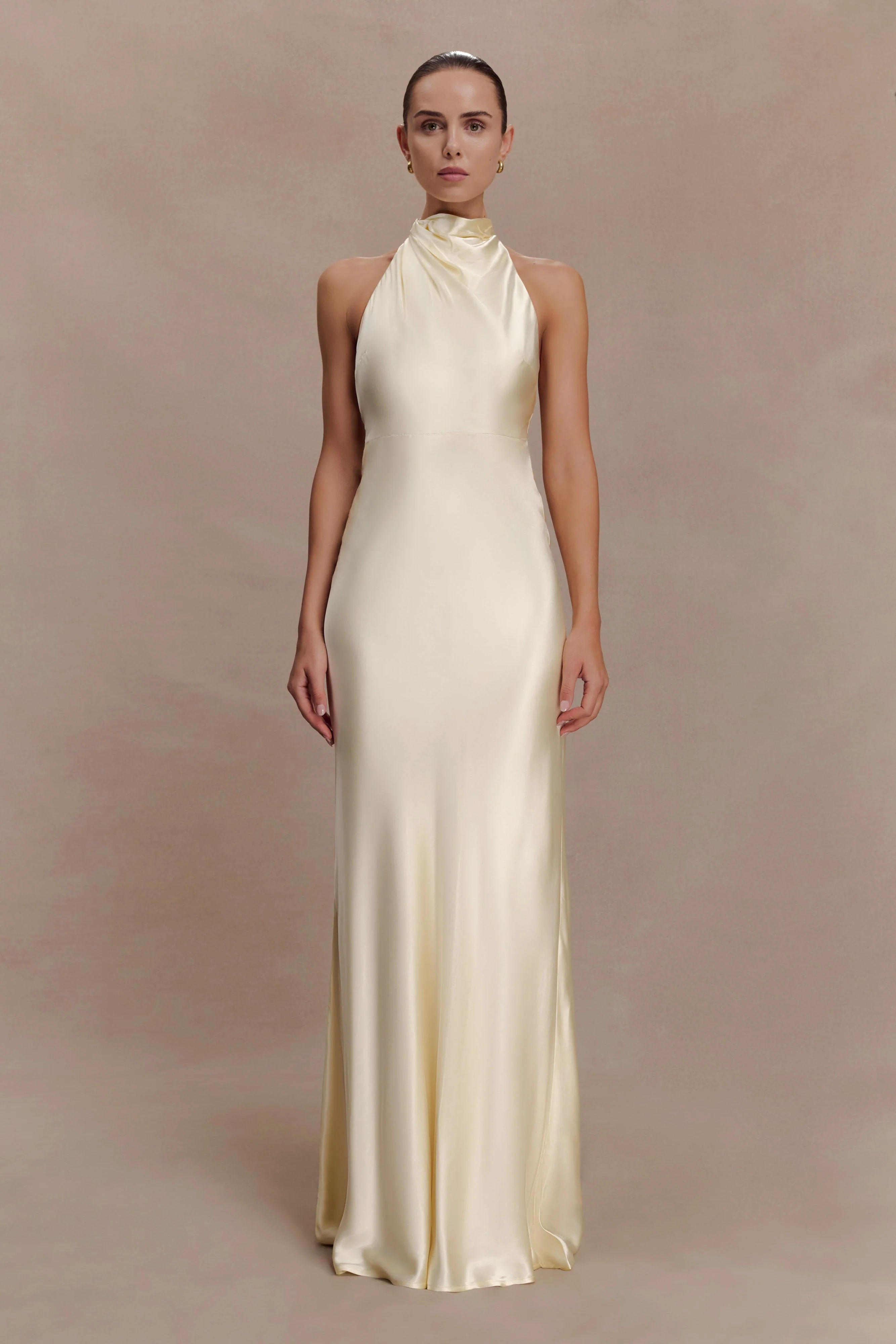 Esther Iridescent Satin Cowl Maxi Dress - Lemon Sorbet