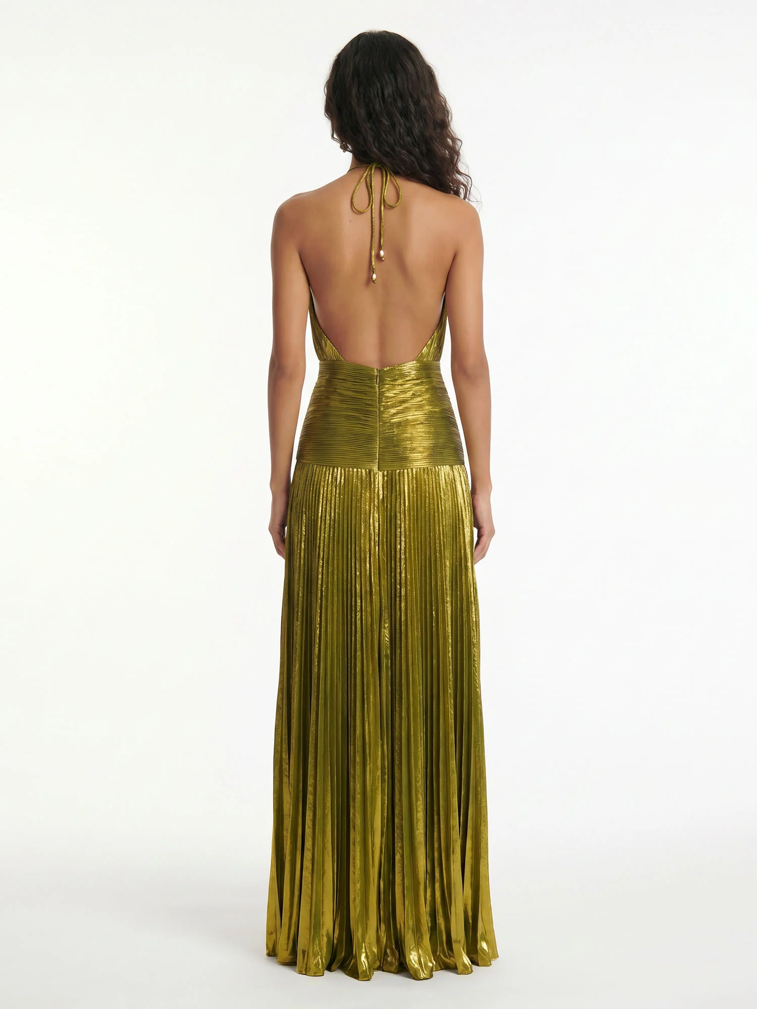Olive Pleated Halter Maxi Dress