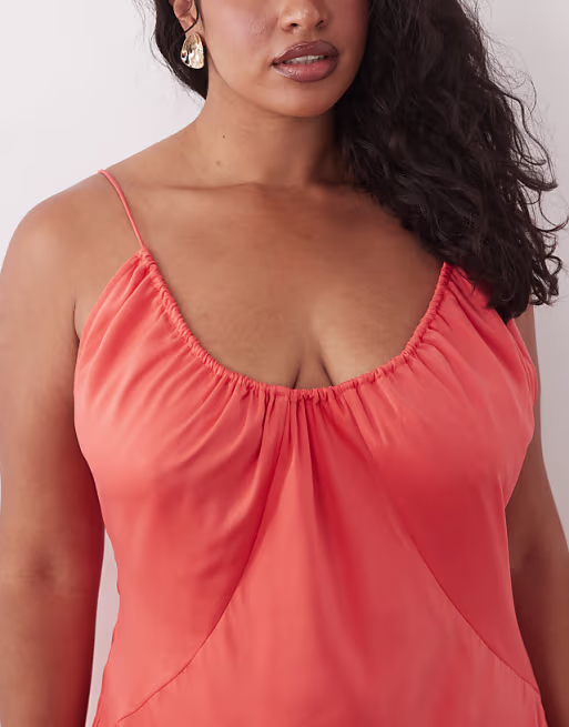 Curve scoop neck bias cut scarf neckline midaxi dress in coral