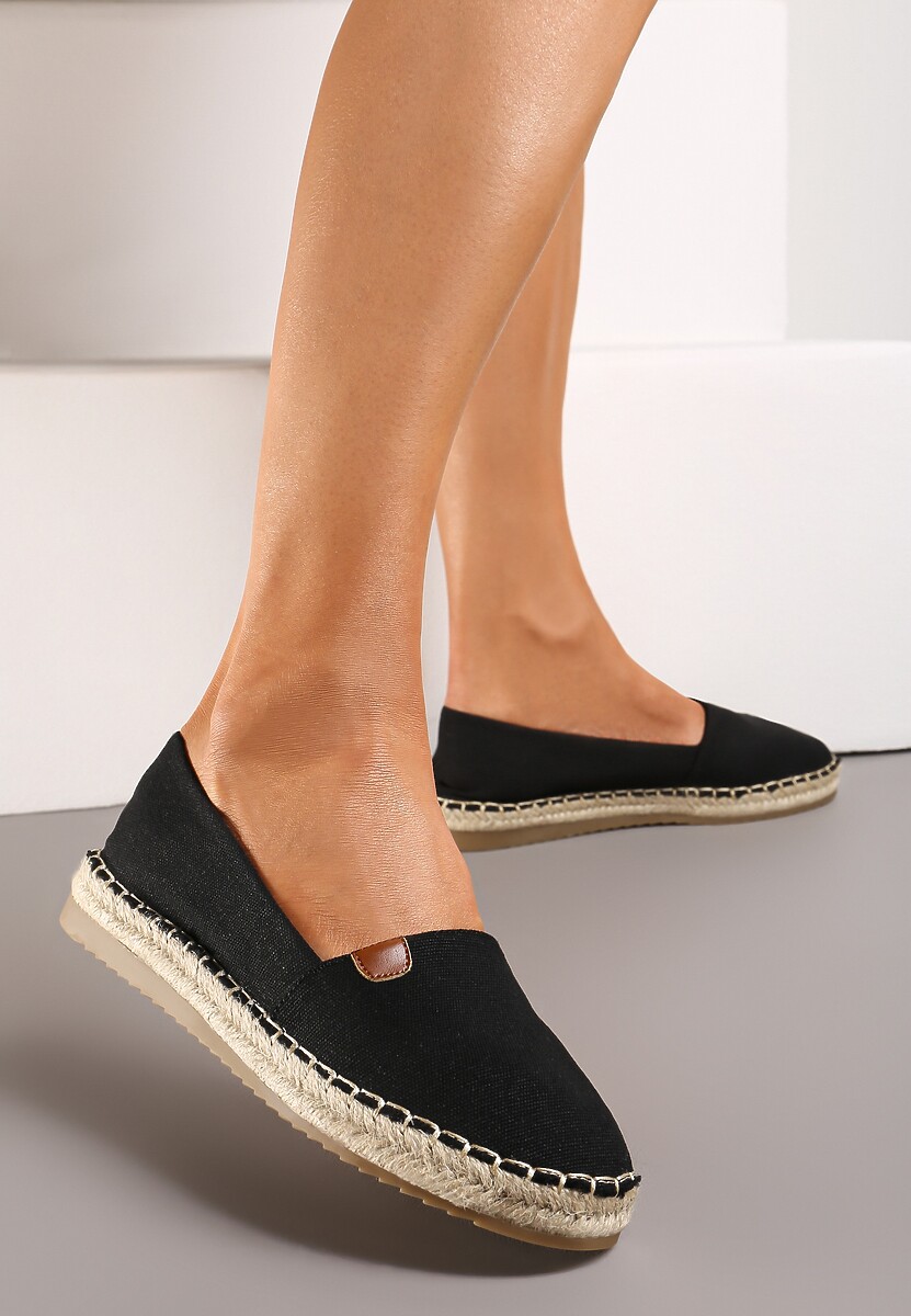 Czarne Płaskie Casualowe Espadryle w Stylu Boho Lephea