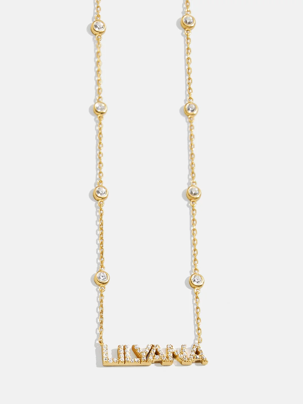Yasmine 14K Gold Custom Nameplate Necklace - Gold/Pavé