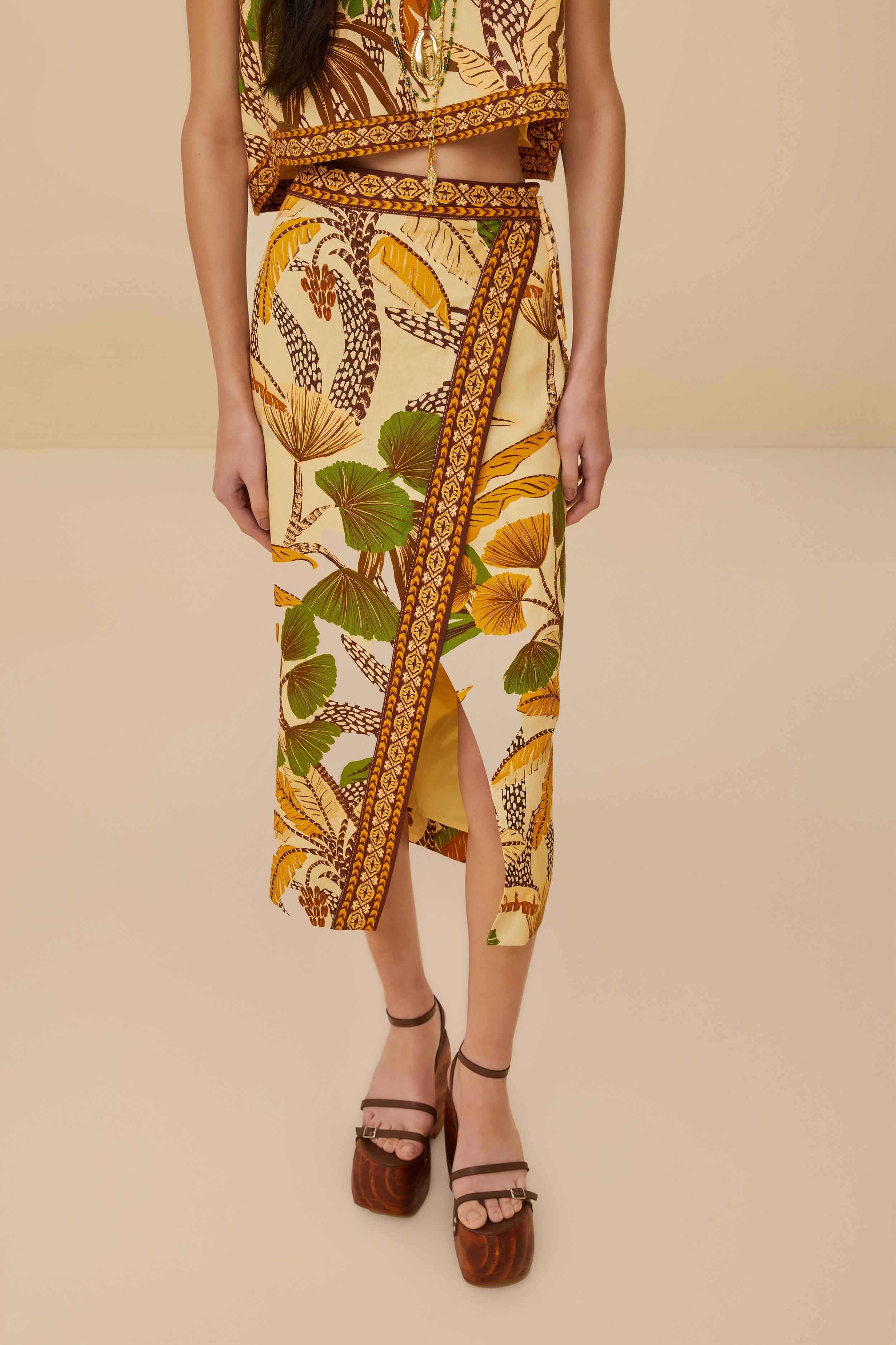 Sand Foliage Sketch Midi Skirt