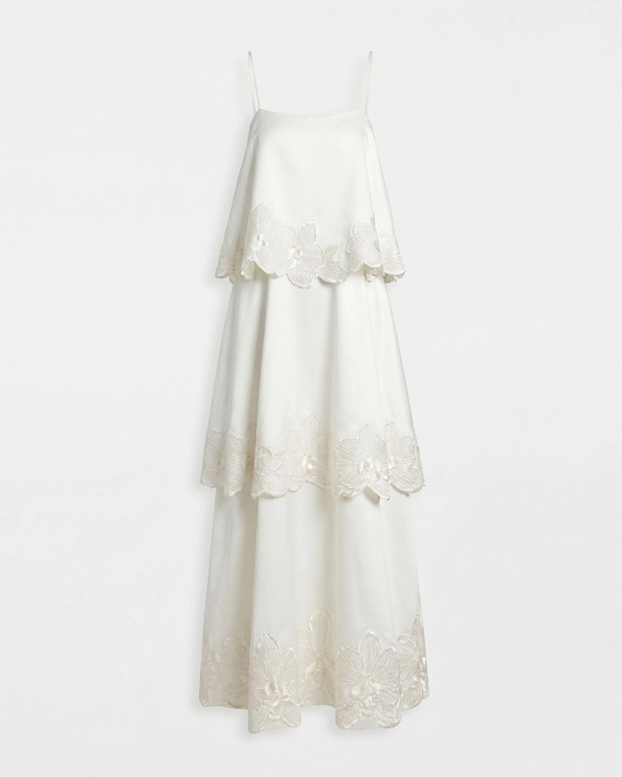 Orchid Embroidered Tiered Maxi Dress - White - FASHION NOB