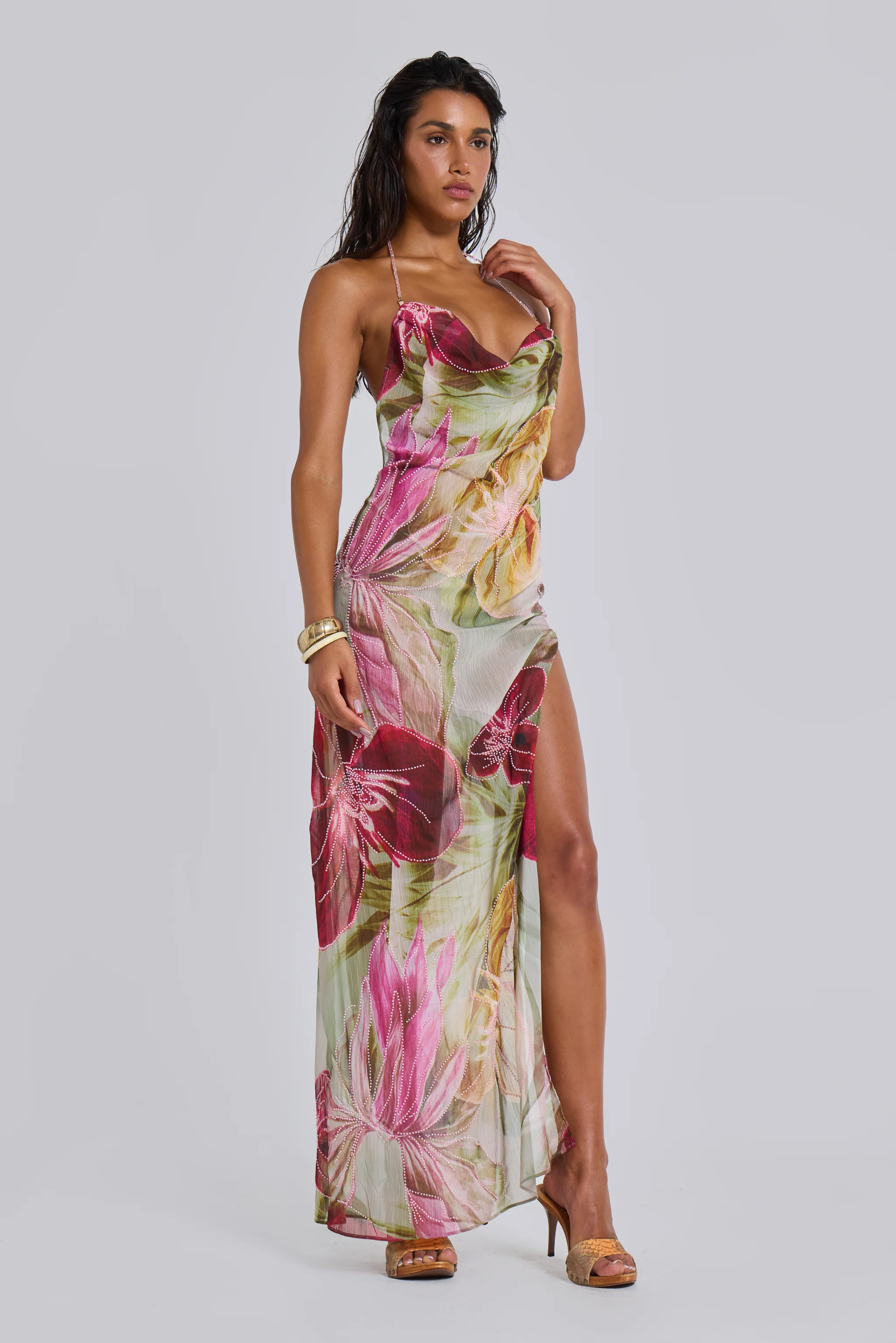 Dahlia Hand-Beaded Backless Chiffon Maxi Dress - luluinthesky