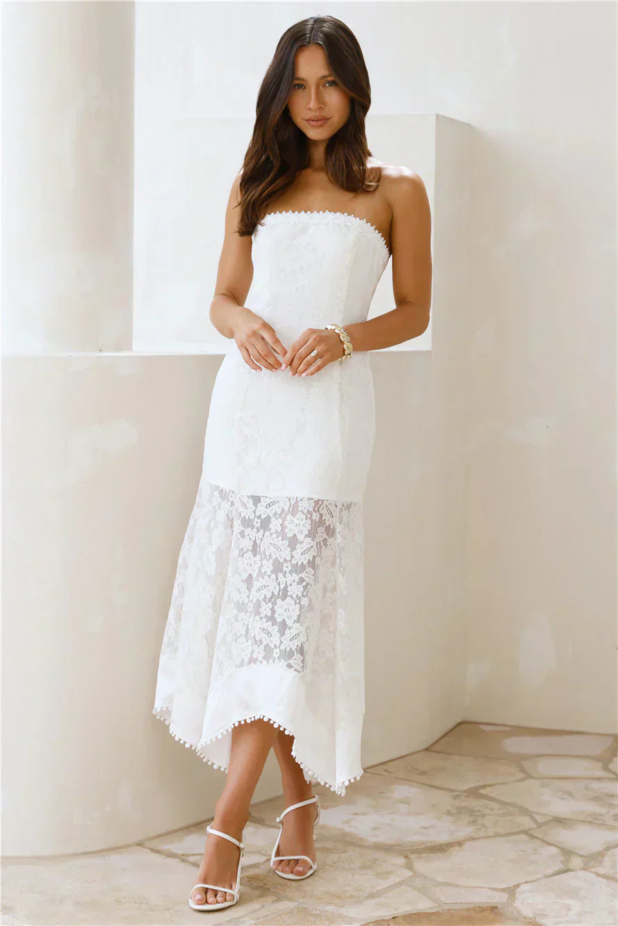 Luxe Petal Lace Strapless Maxi Dress