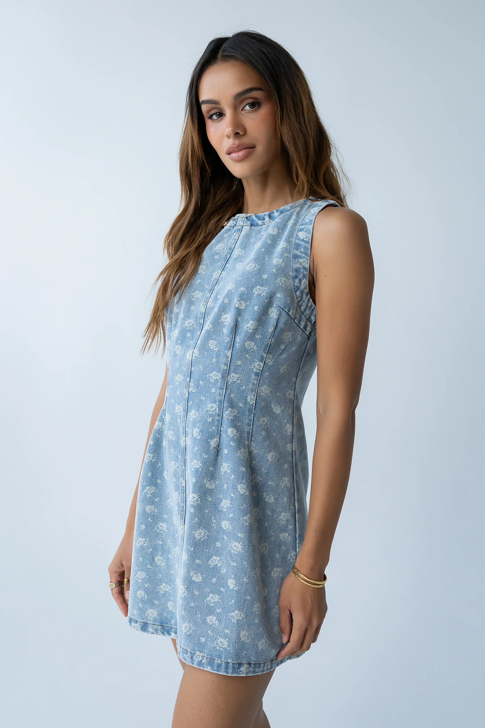 Elizabeth Floral Denim Mini Dress