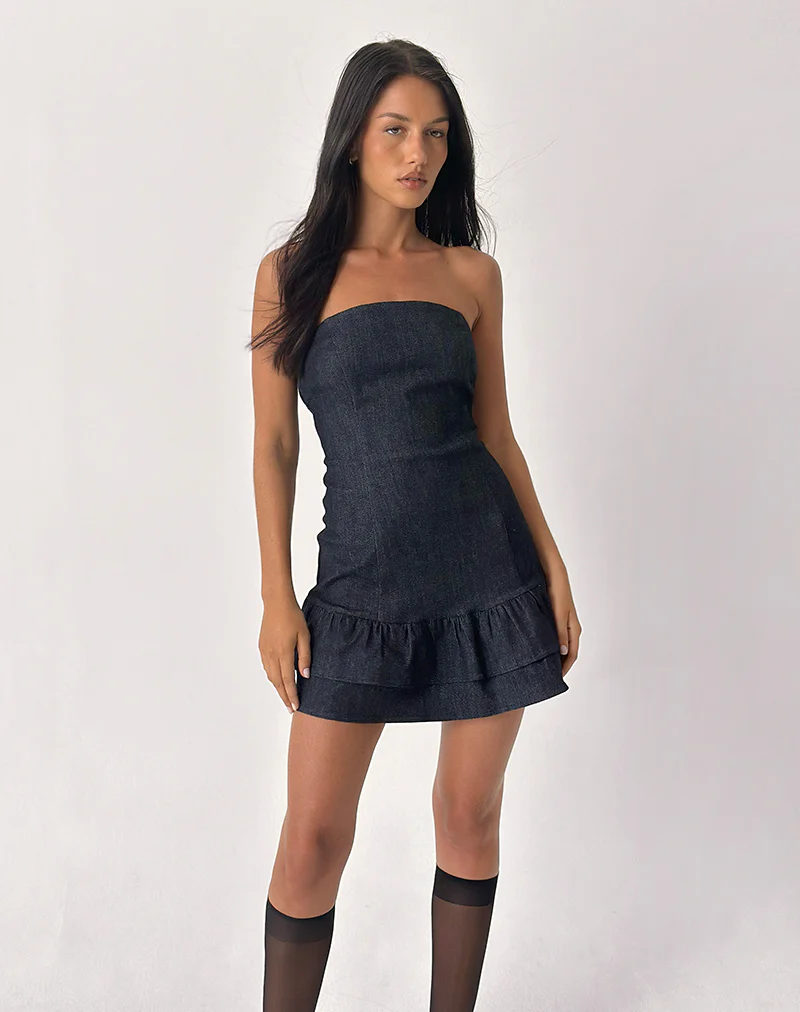 Luminis Mini Dress in Dark Denim Indigo