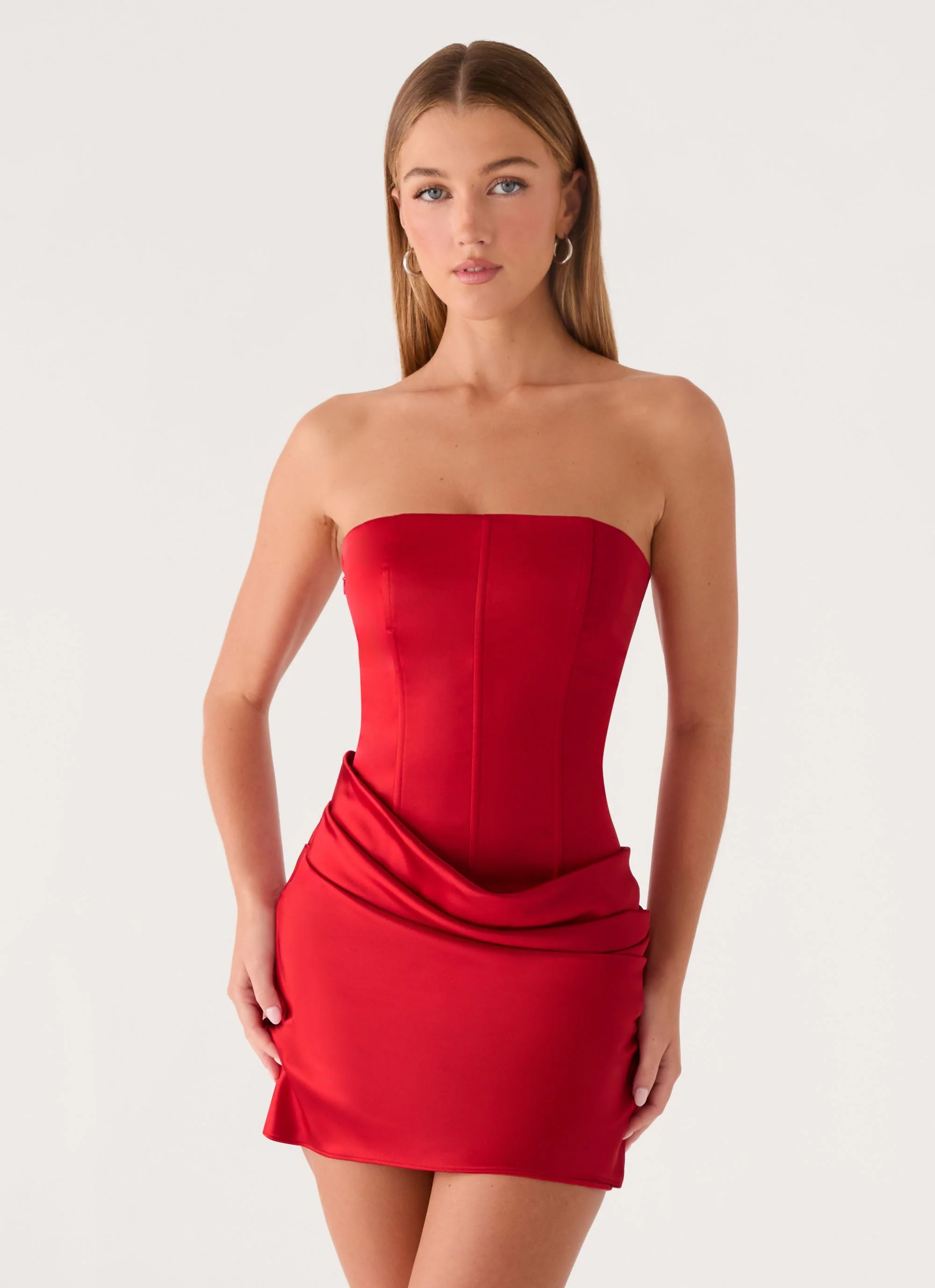 Alva Strapless Mini Dress - Cherry - luluinthesky