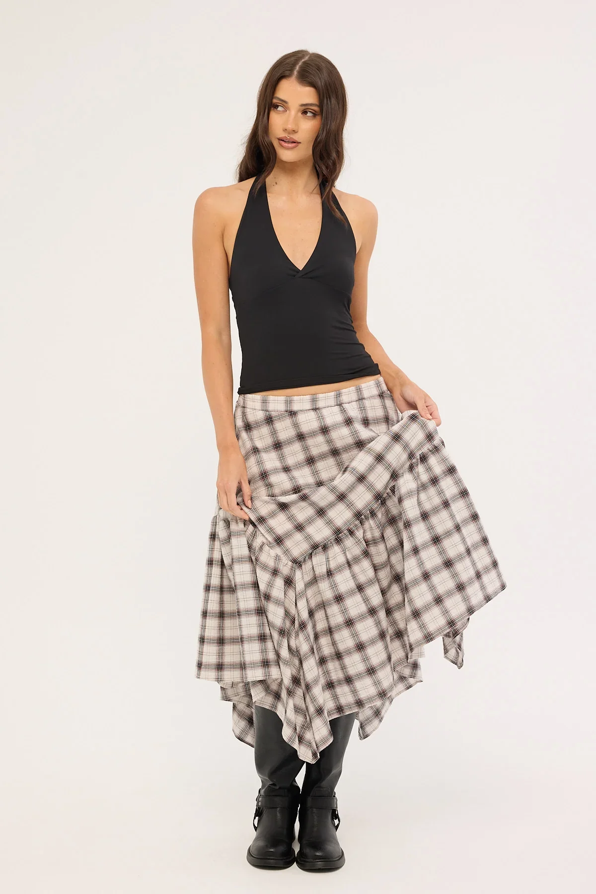 Luck & Trouble Vintage Check Midi Skirt Check Print