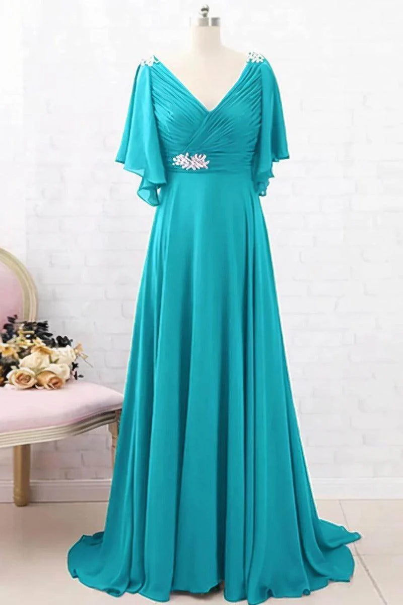 A-Line Sweep-Brush Train Chiffon Mother Dress CM0082