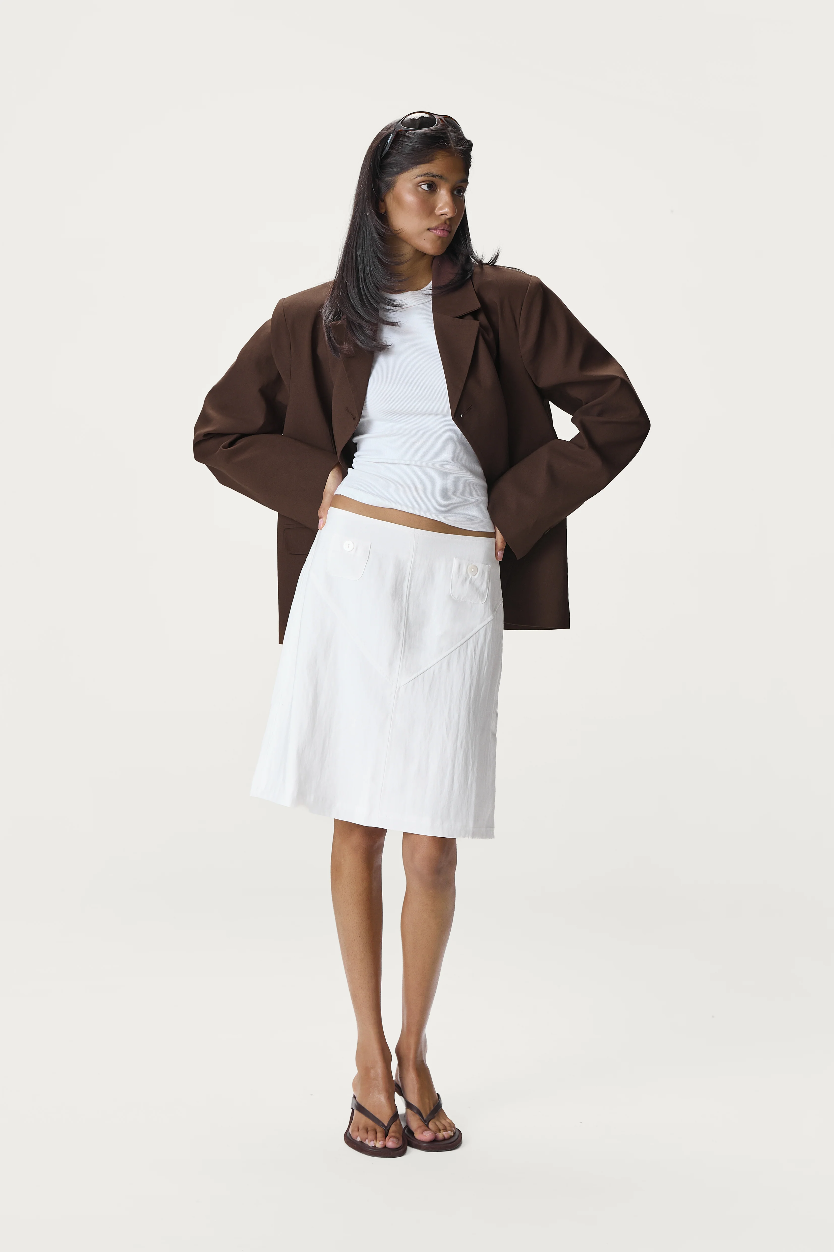 Billie Lightweight Midi Skirt in White