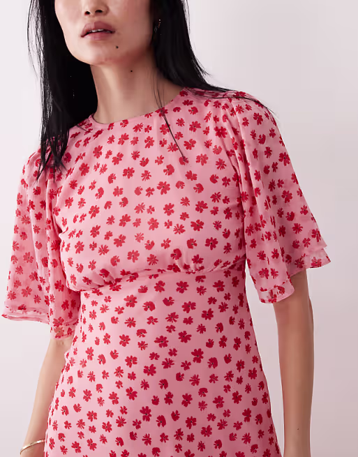 Wednesday's Girl floral print high neck ruffle sleeve maxi dress in pink