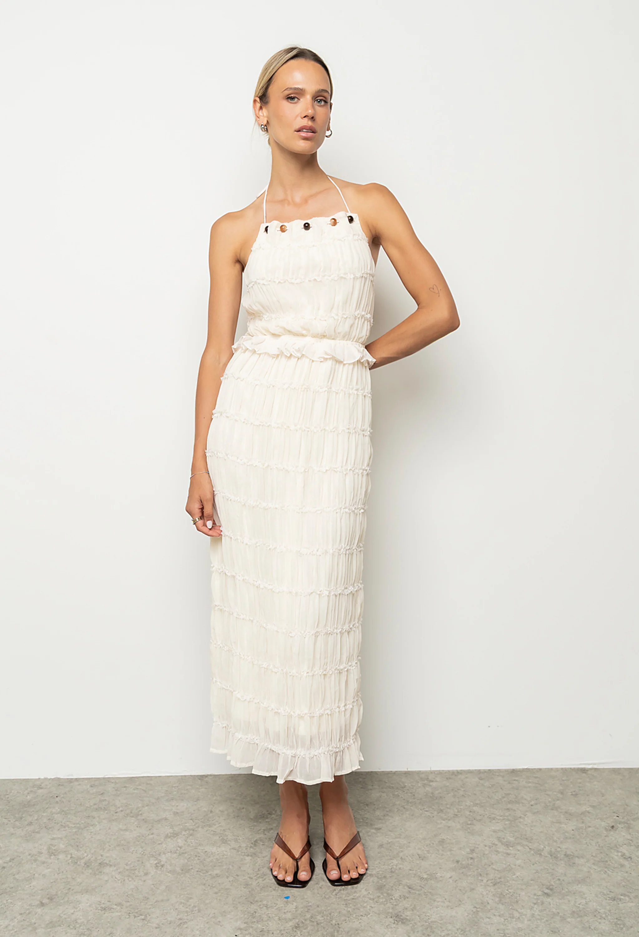 Marla Chiffon Midi Dress in Cream