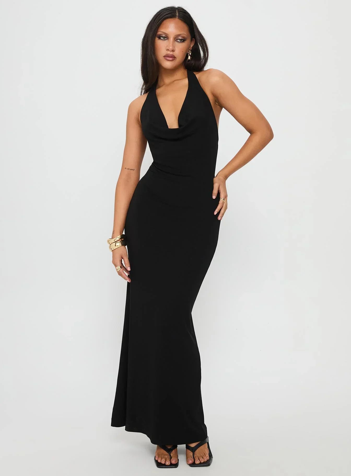 Diamonde Halter Scarf Maxi Dress Black