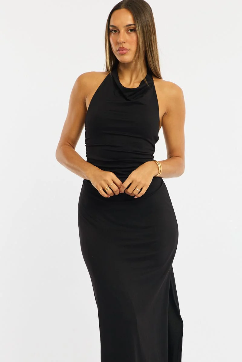 Black Midi Dress Halter Neck