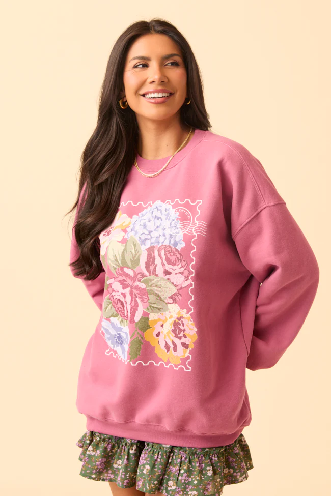 Floral Stamp Rose Graphic Sweatshirt