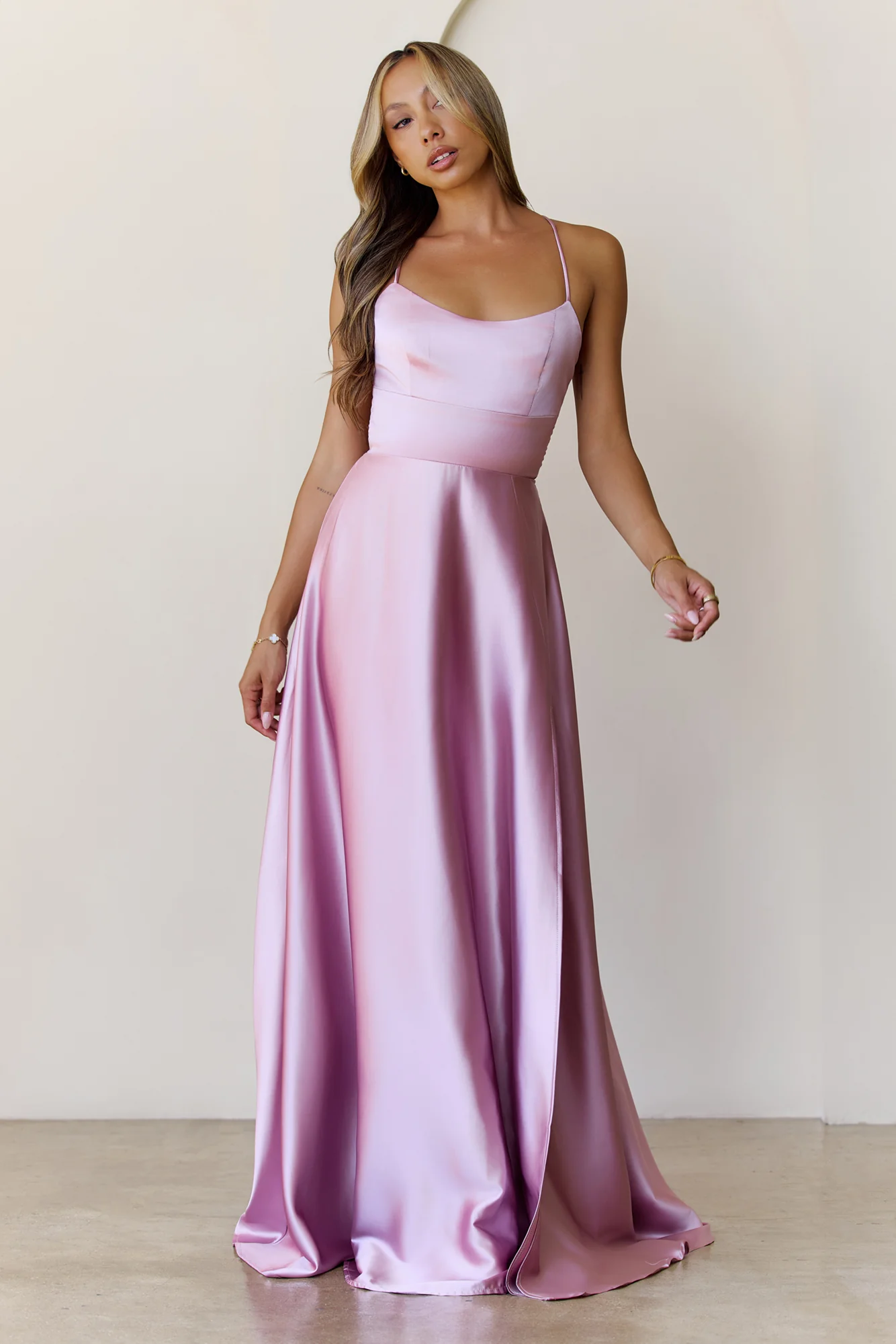 Soaked In Beauty Satin Maxi Dress Rose