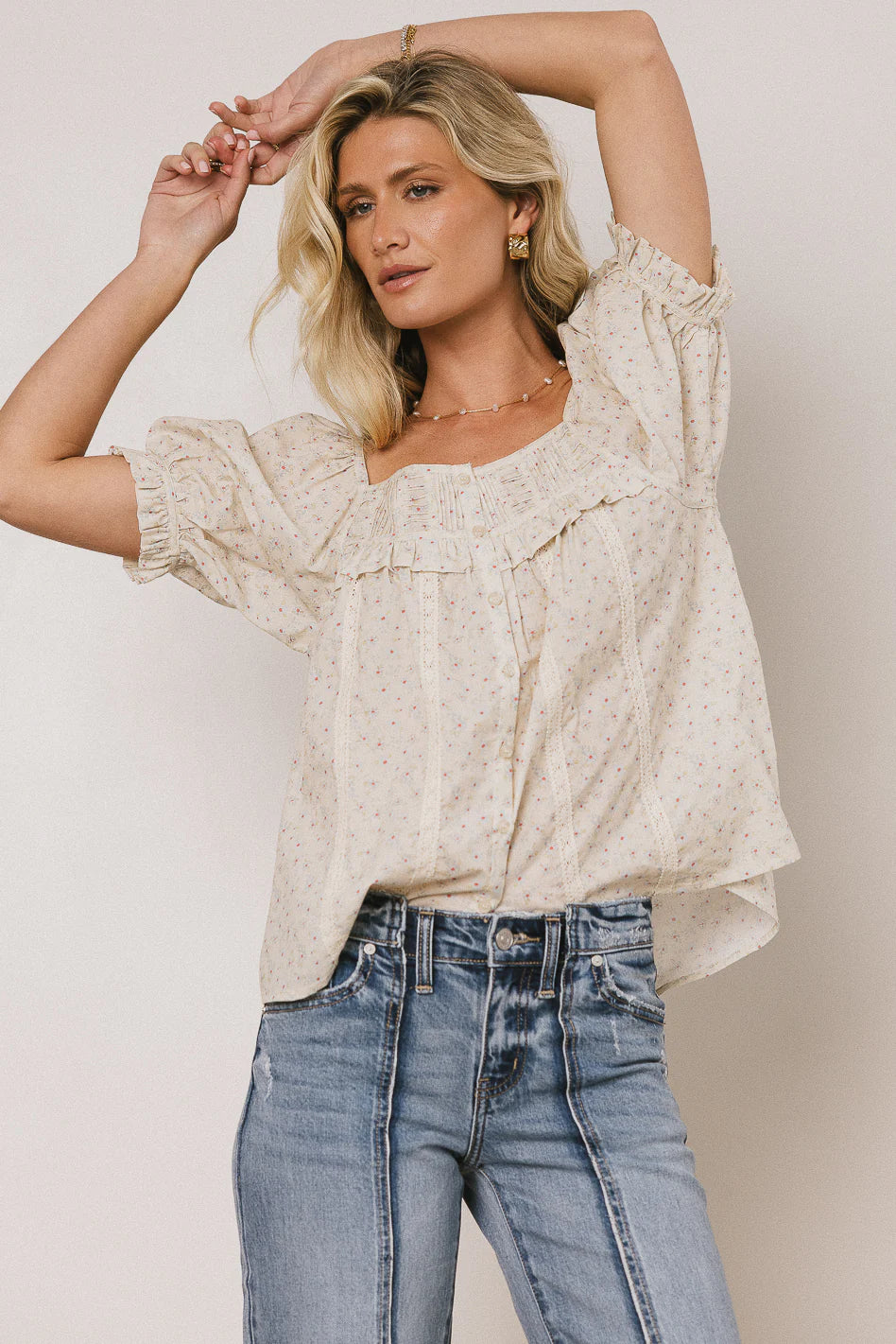 Tiffany Floral Blouse in Cream