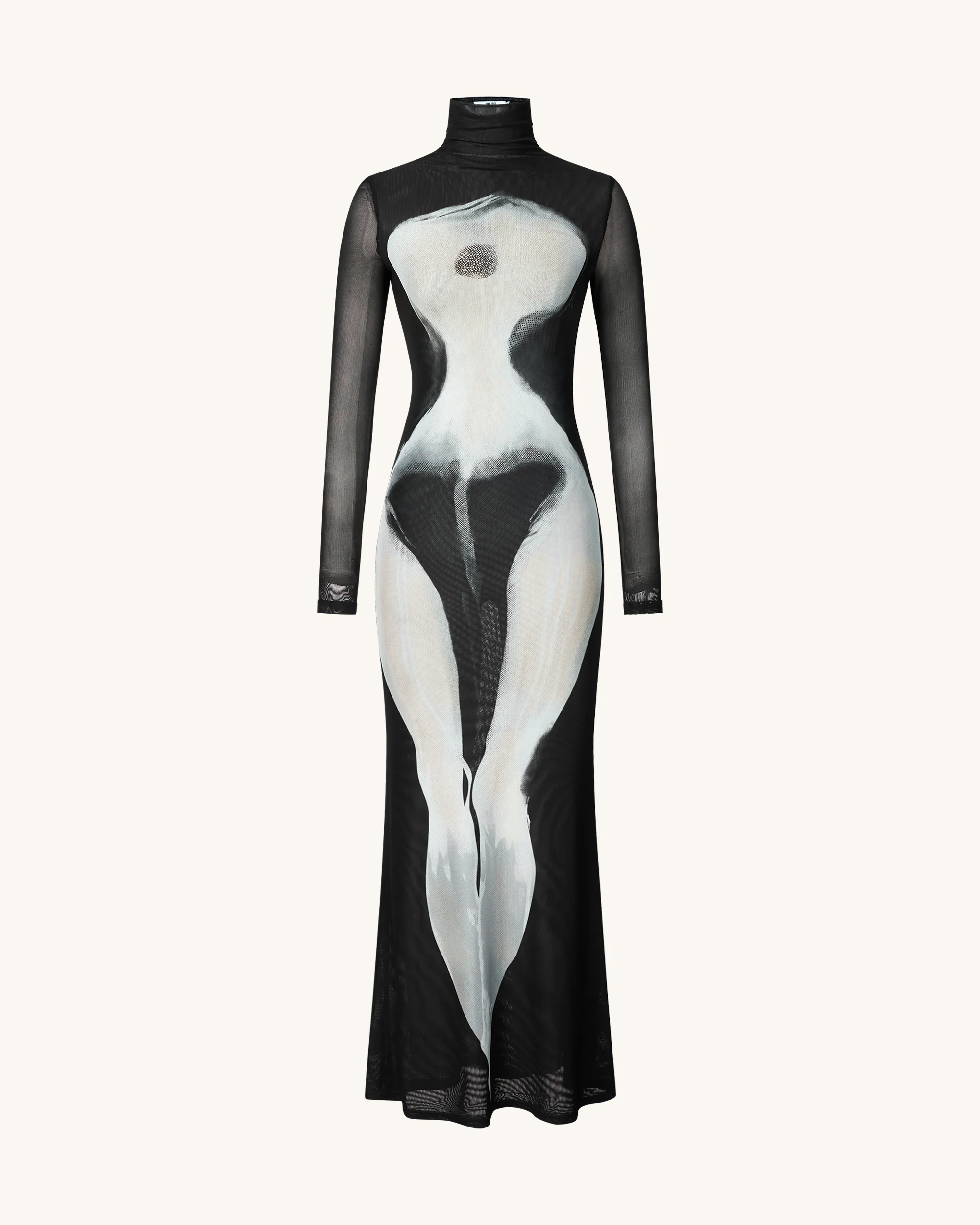 Eva Body Print Mesh Dress - Black and White - FASHION NOB