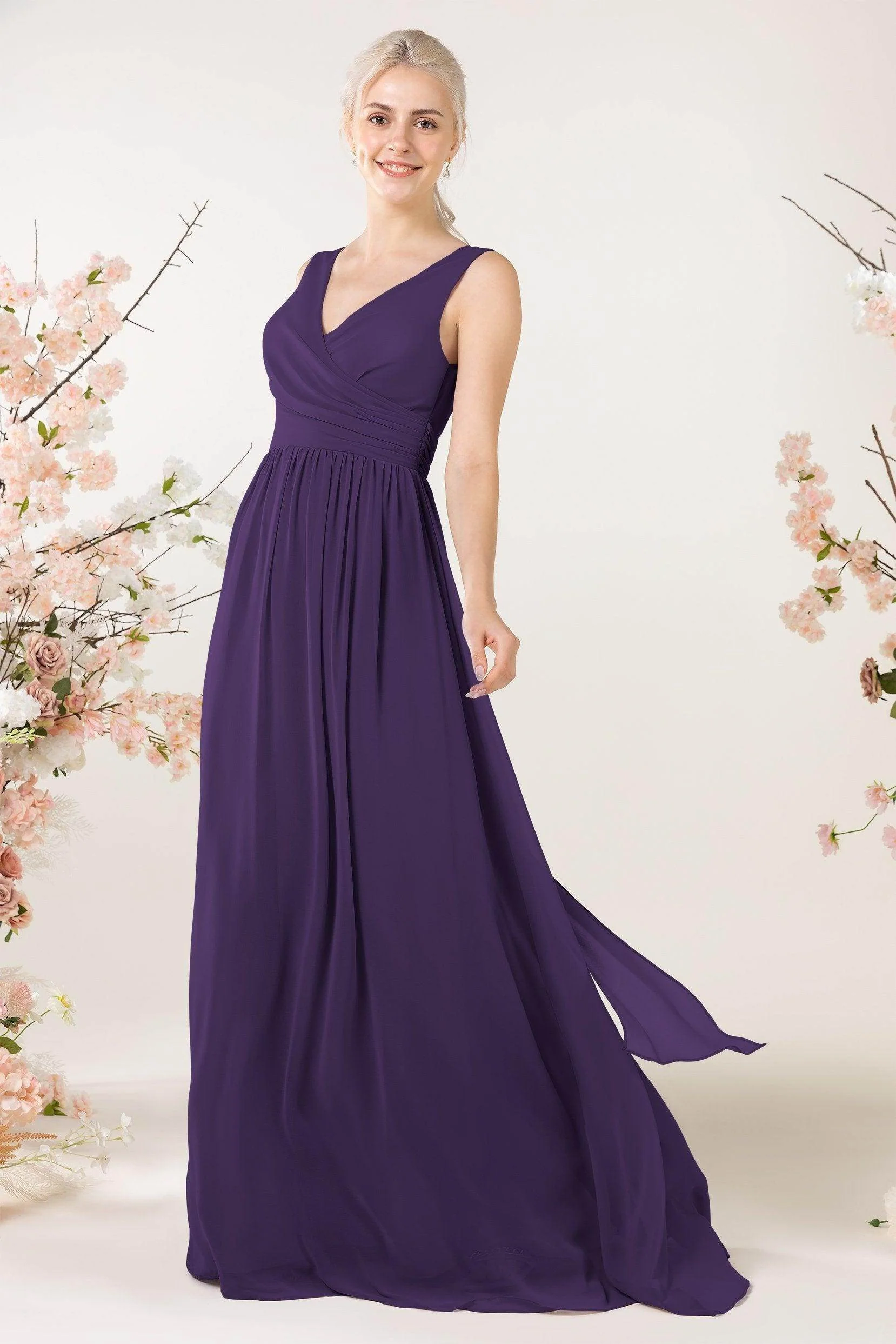 A-Line Sweep-Brush Train Chiffon Bridesmaid Dress CB0456