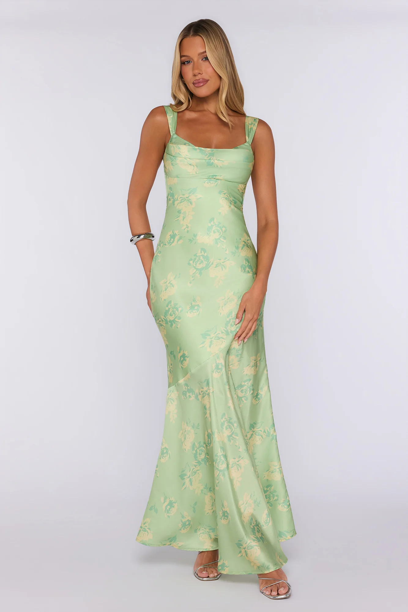 Beautifully Yours Satin Maxi Dress Lime