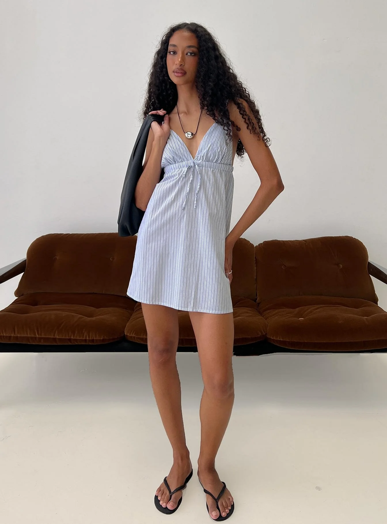 Jannine V Neck Mini Dress Blue Stripe