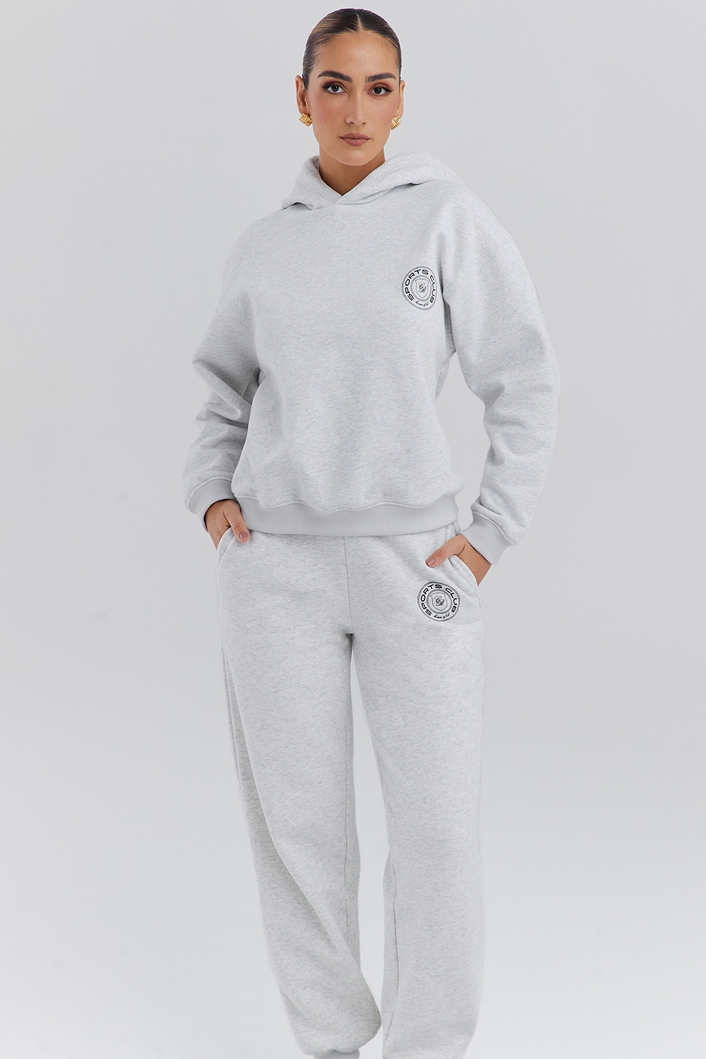 light grey marl cotton fleece-back hoodie