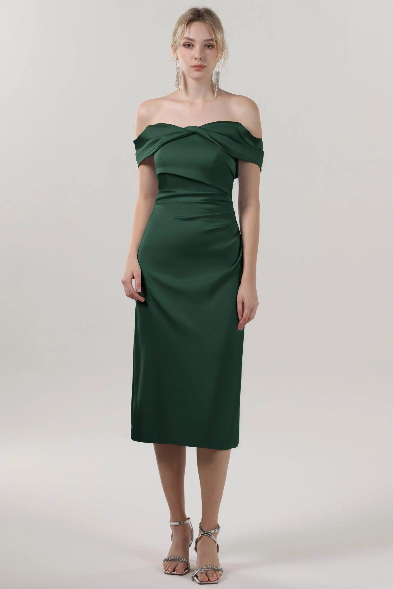 Sheath-Column Midi Luxe Satin Bridesmaid Dress CS0610BM