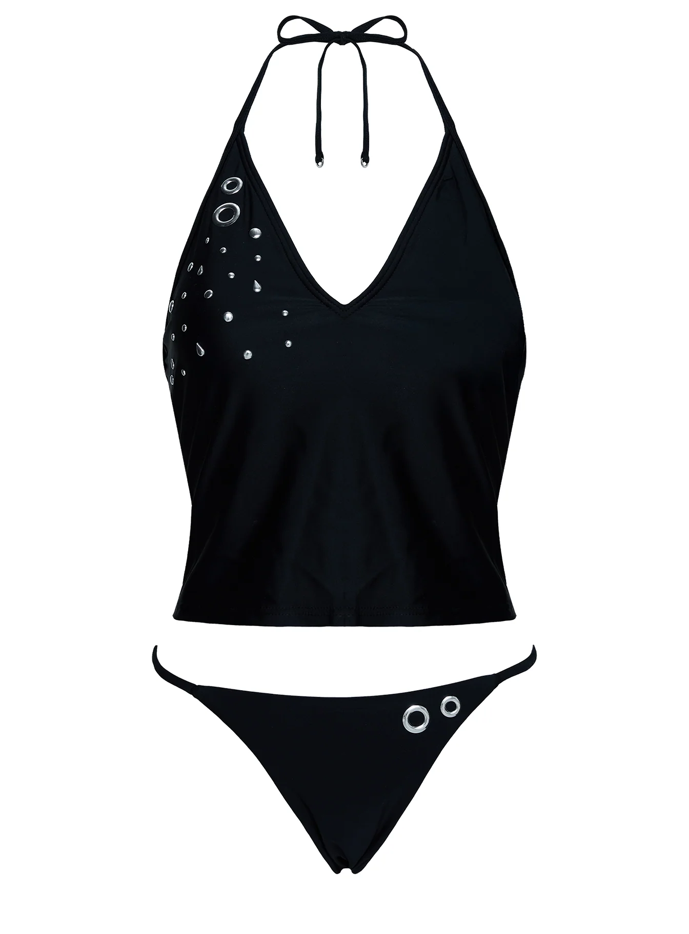 Kelipa Halter Embellished Swim Top Black