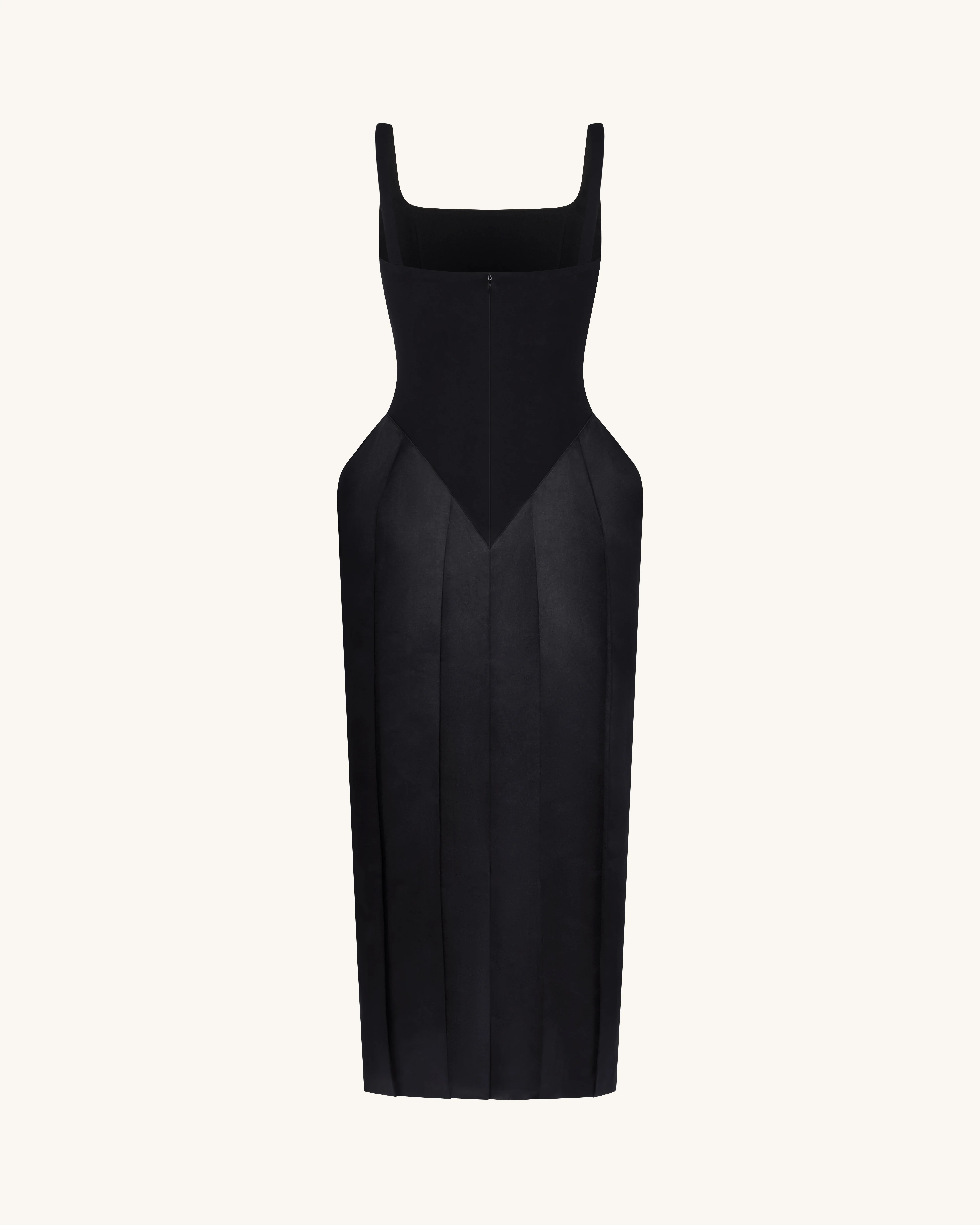 Square Neck Pannier Midi Dress - Black - FASHION NOB