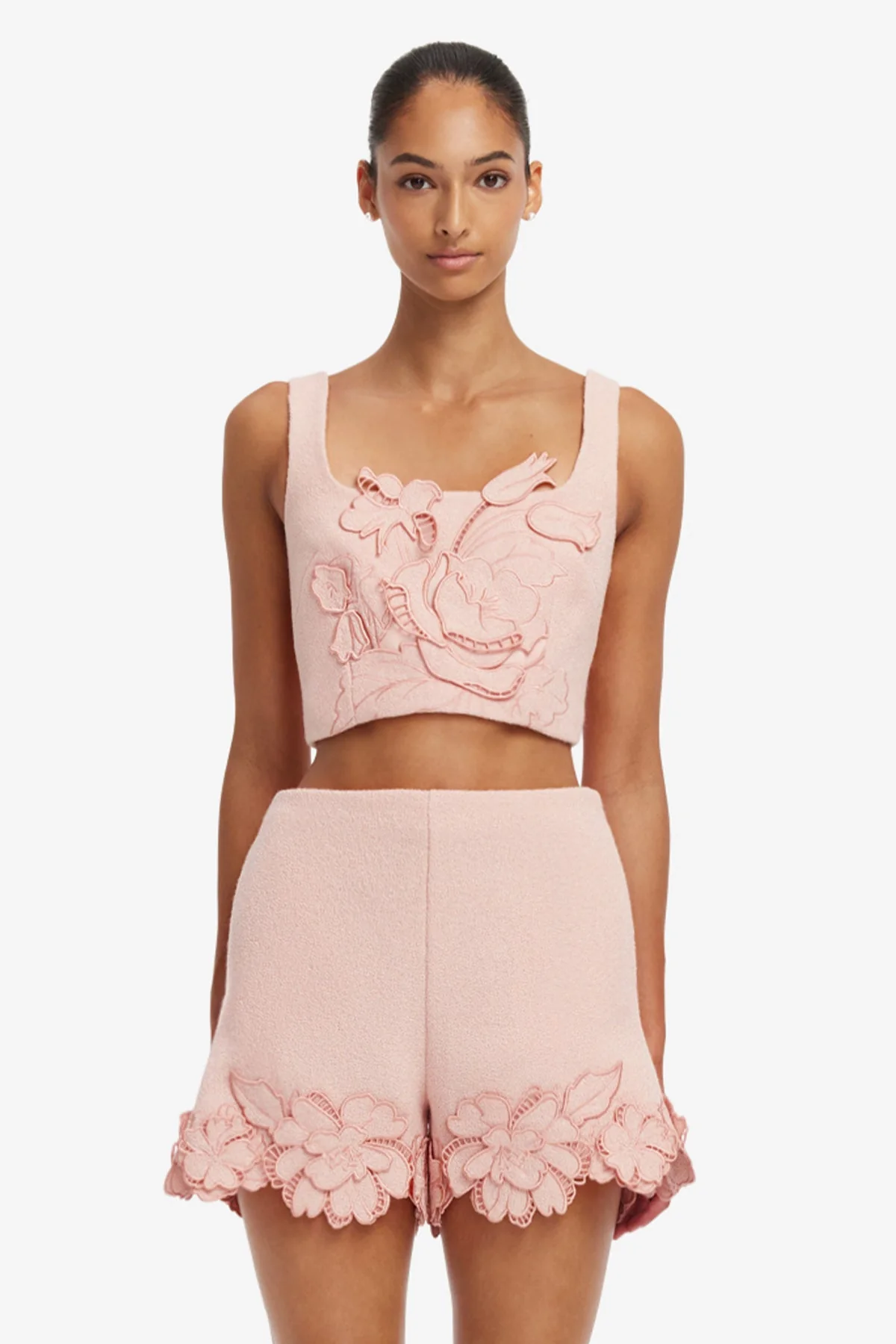 Vivian Appliqué Tweed Crop Top - Dusty Pink