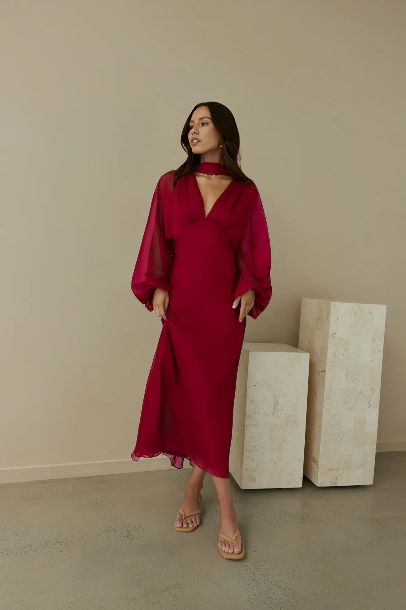 Our Nostalgia Long Sleeve Maxi Dress Burgundy
