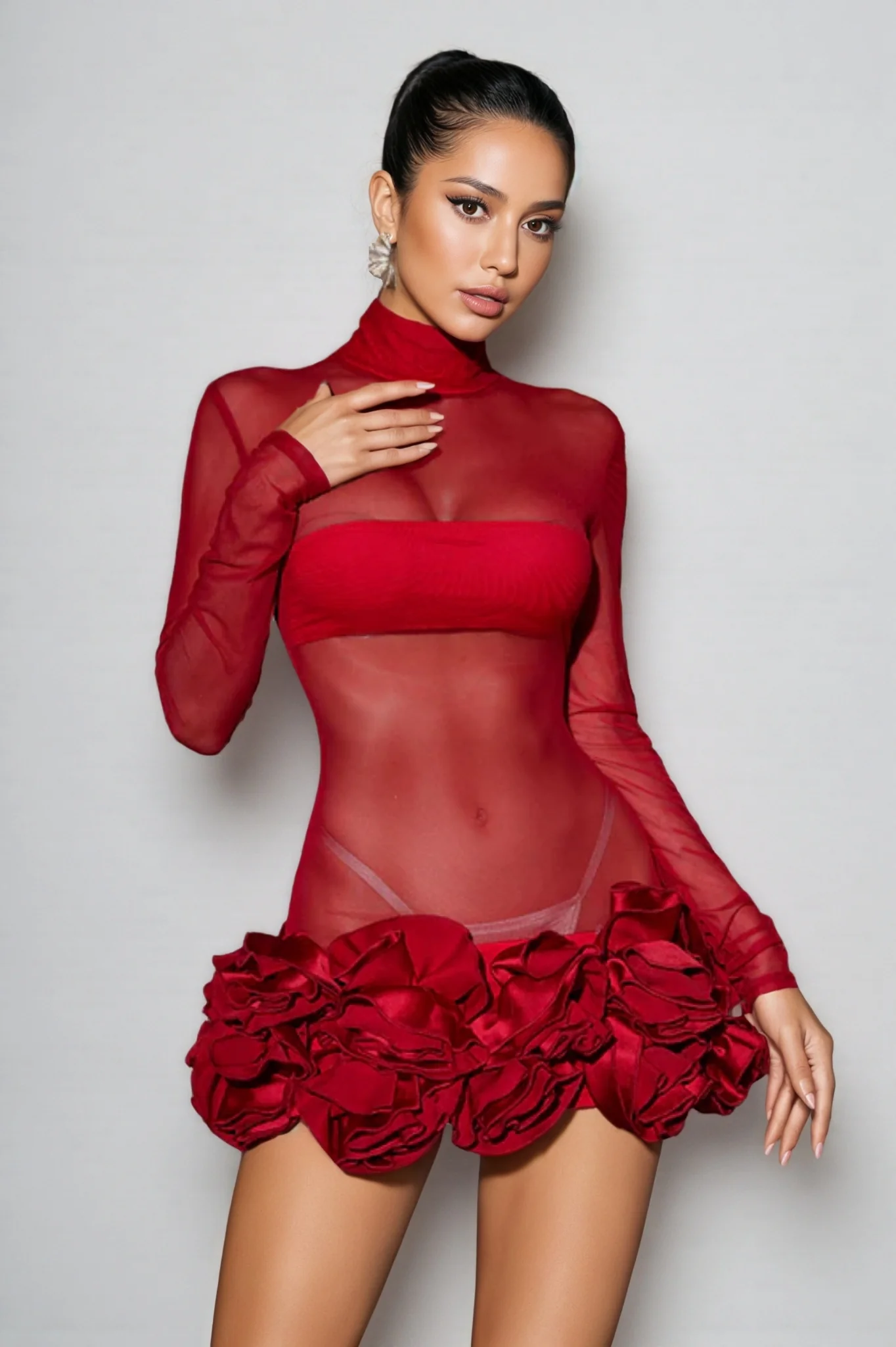 Percival Long Sleeve Flower Mesh Mini Dress