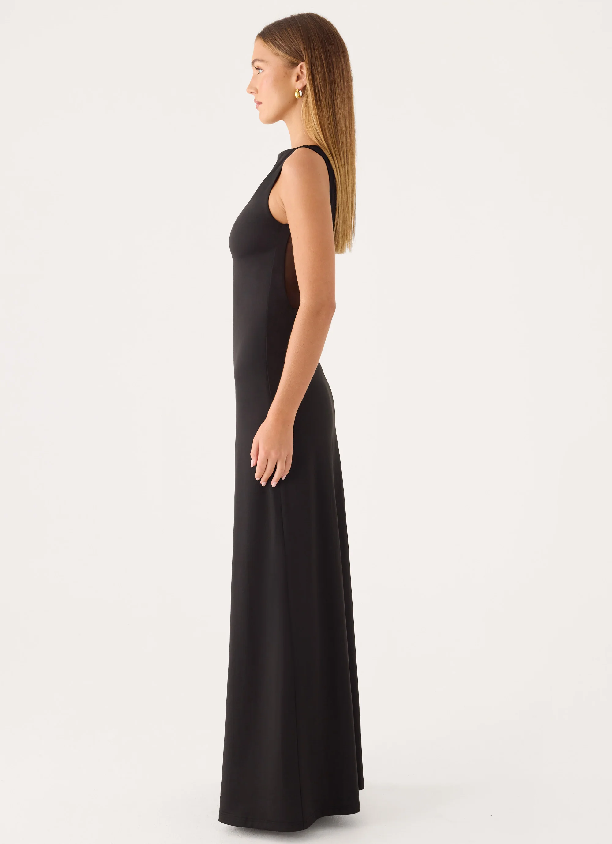 Ravelle Mesh Back Maxi Dress - Black - luluinthesky