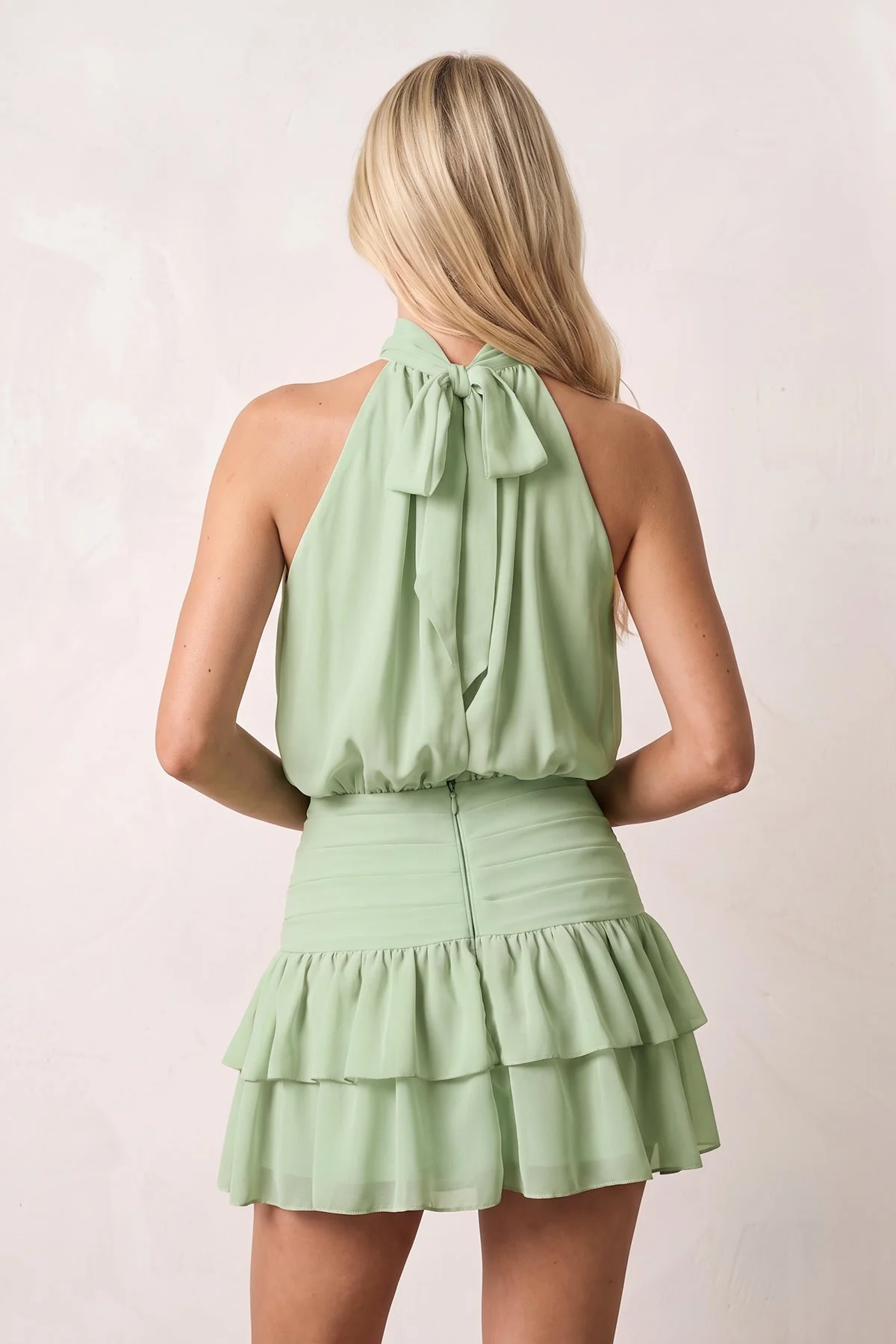 Candy Pink Halter Chiffon Tiered Ruffled A-Line Homecoming Dress