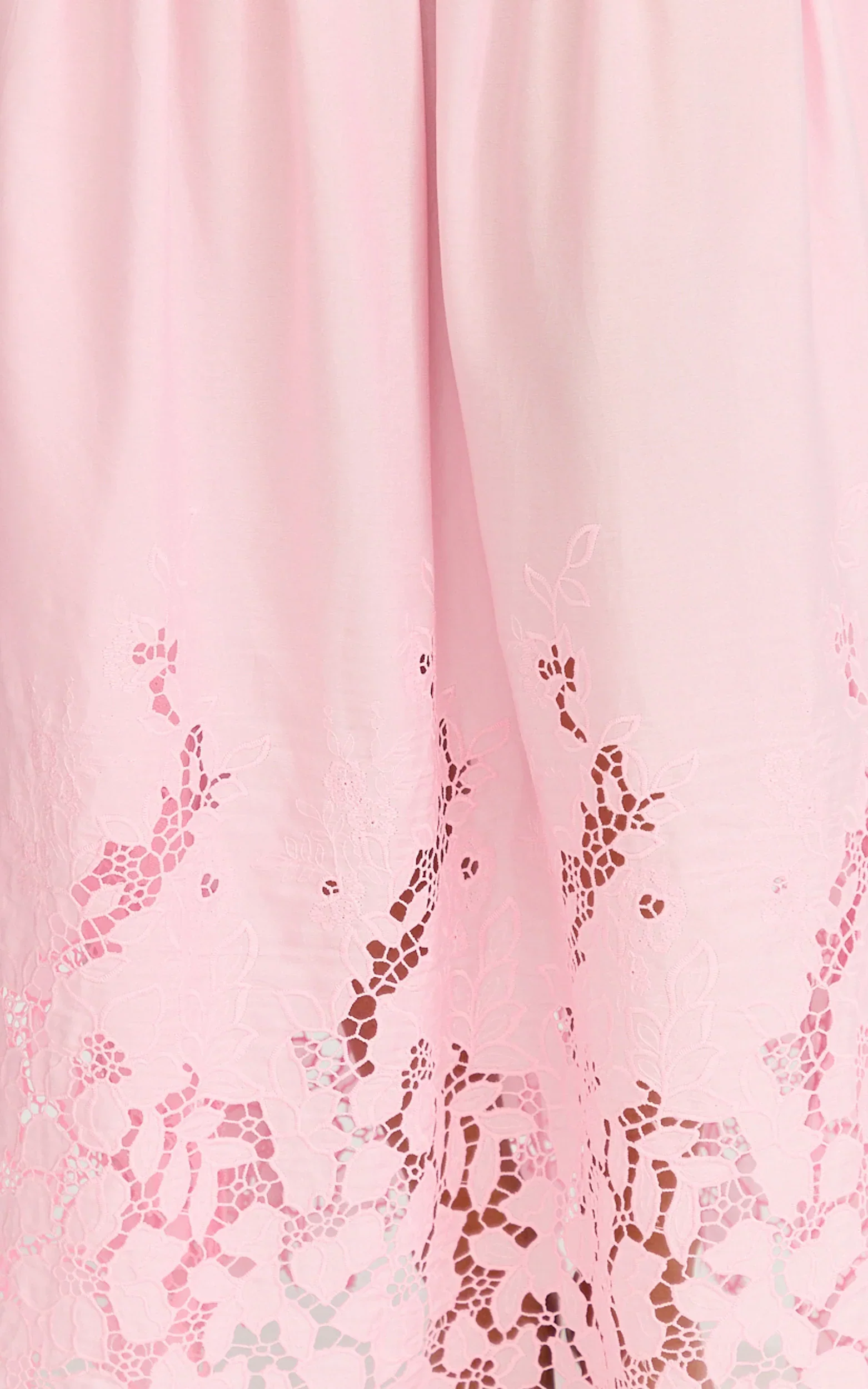 Everly Maxi Dress - Straight Neck Broderie Cut Out Hem Dress in Pink