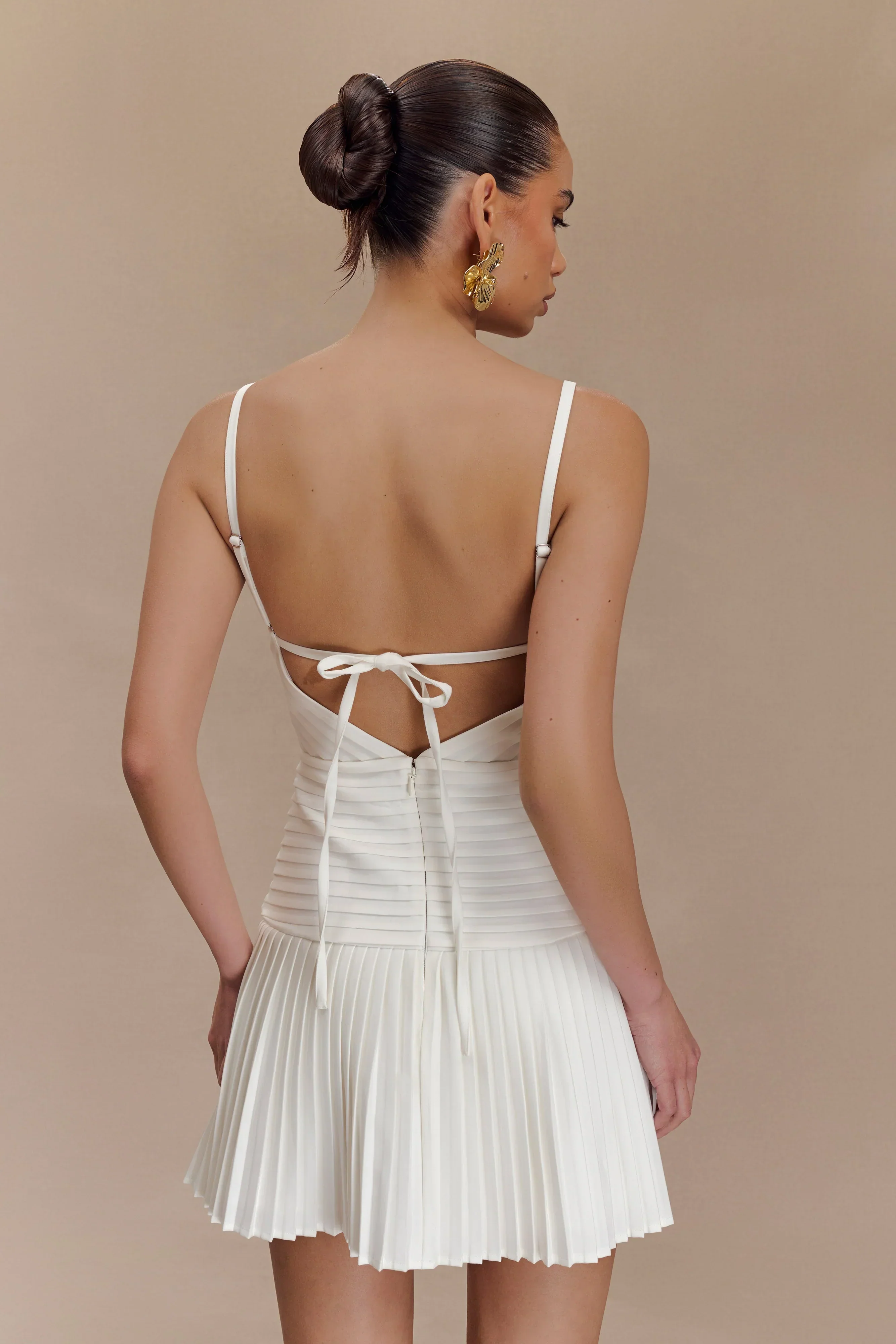 Rylee Multi Pleat Mini Dress - White - luluinthesky