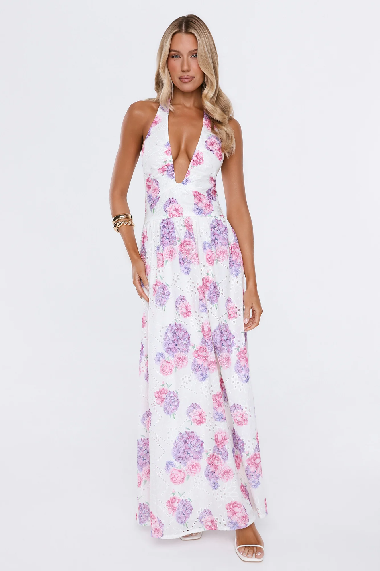Light And Lovely Embroidered Halter Maxi Dress Lilac
