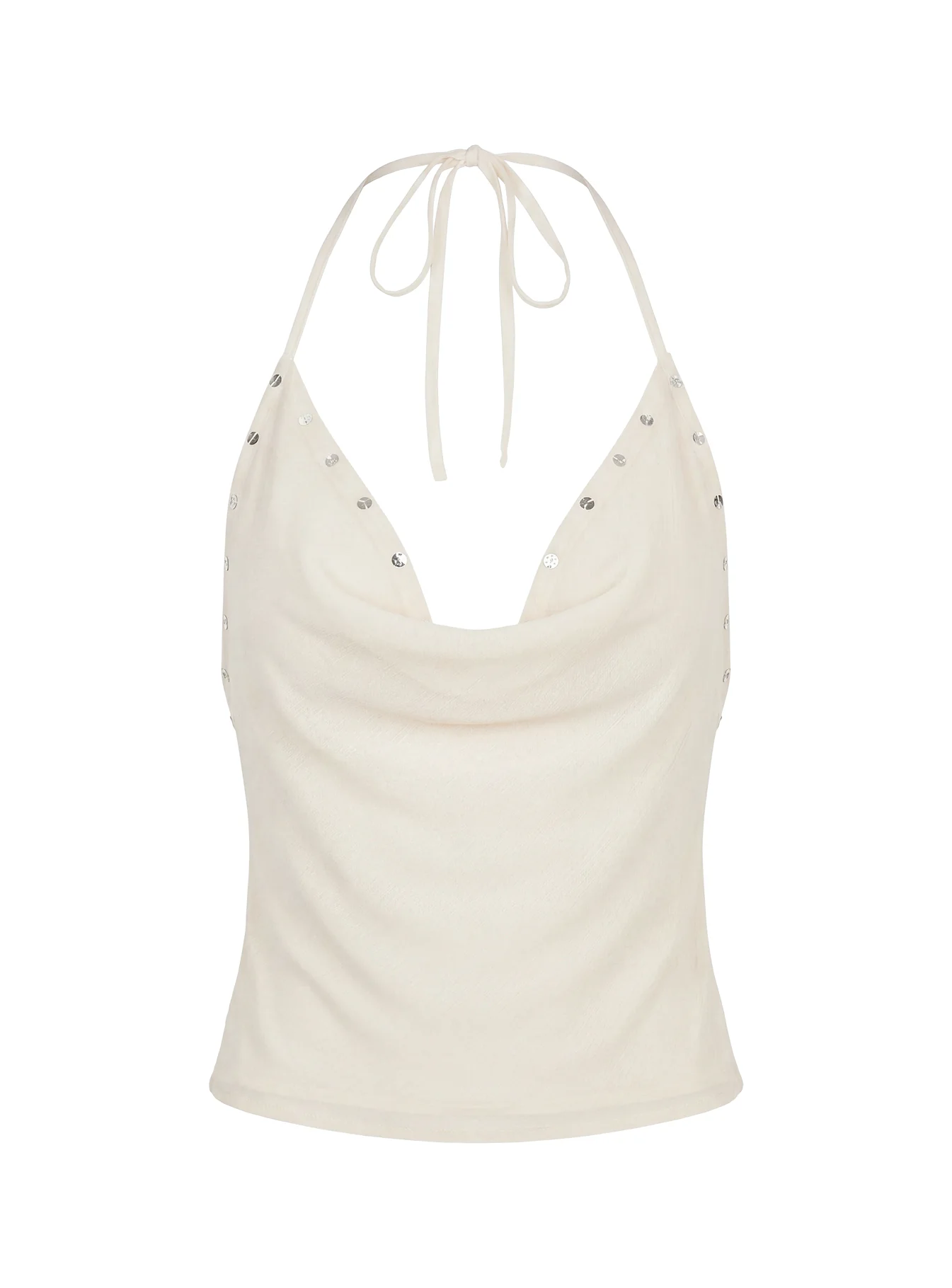 Gemmina Halter Sequin Top Cream