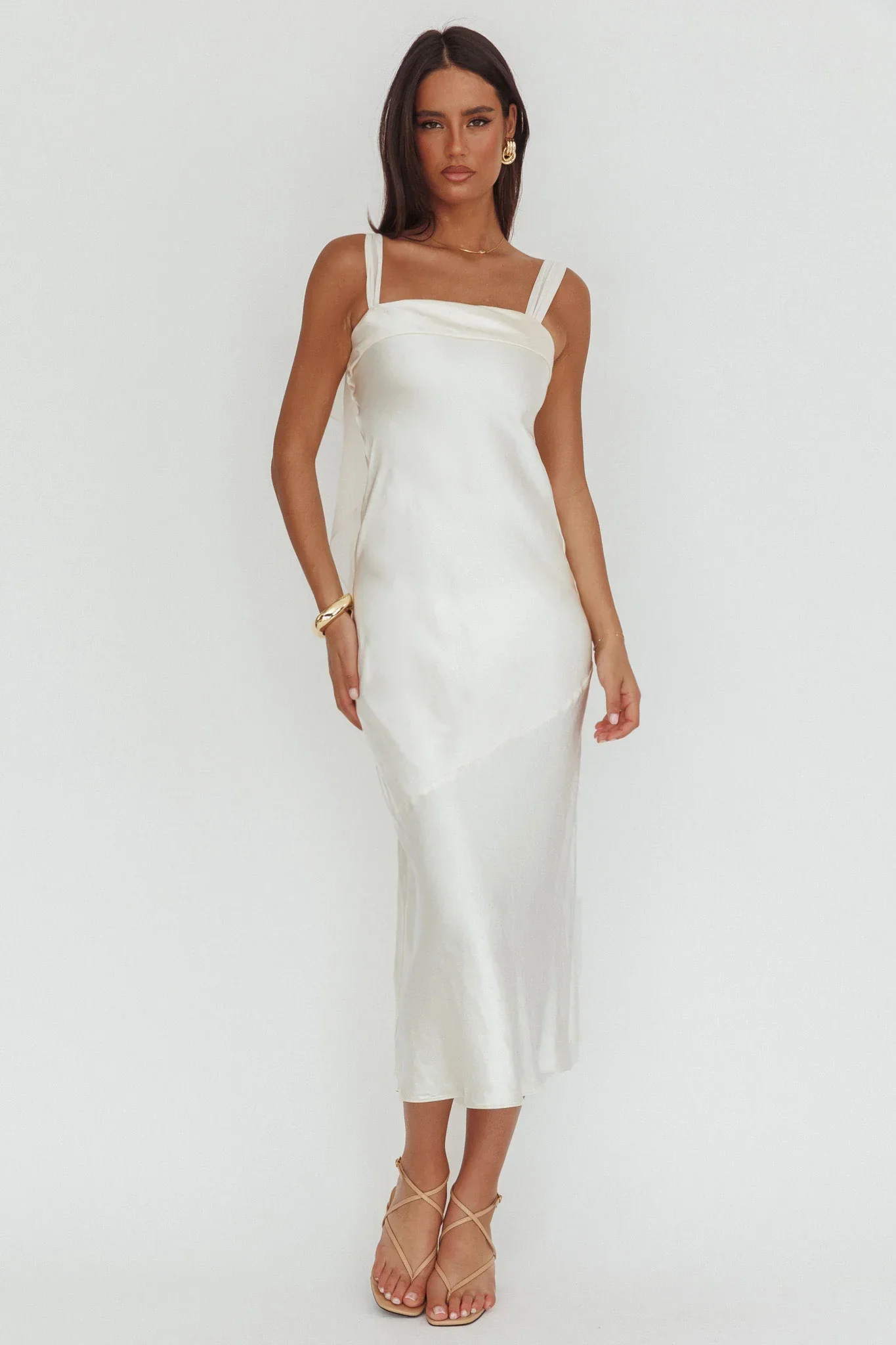 Carmel Shoulder Sash Midi Dress Oyster