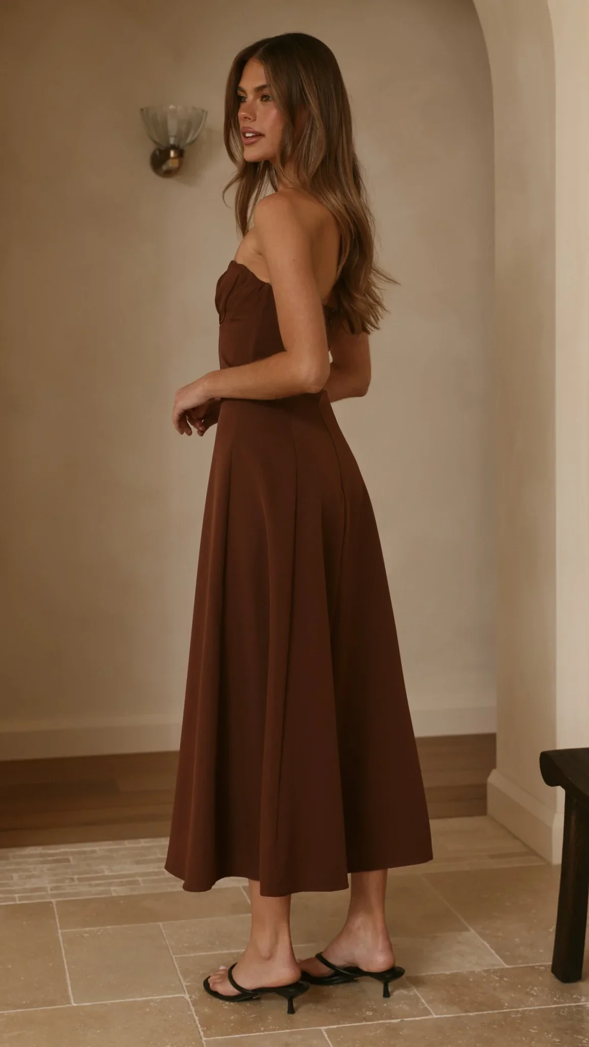 Janessa Strapless Midi Dress - Chocolate